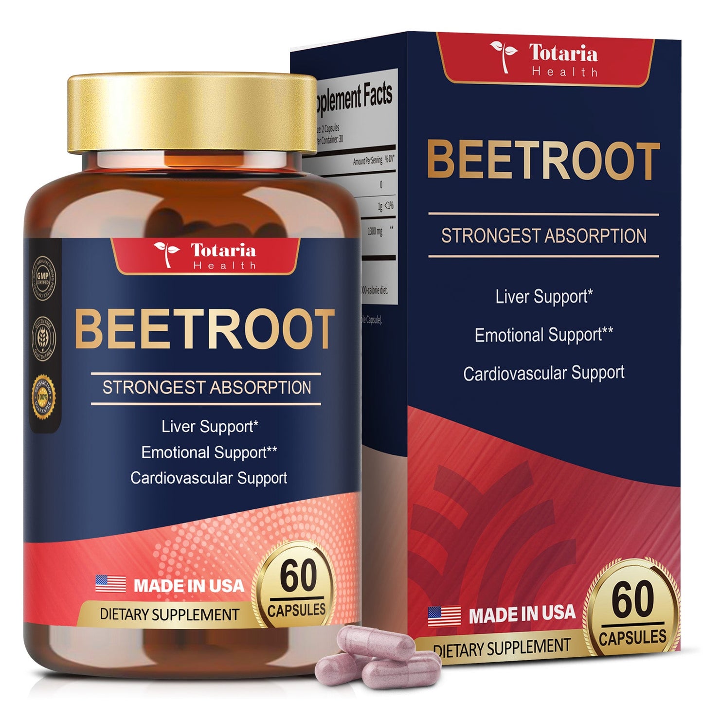Organic Beet Root Capsules – 1300mg Beetroot Powder for Natural Energy & Endurance, Liver, Mood & Heart Support, Non-GMO, GMP Certified, High Absorption | 60 Vegan Capsules