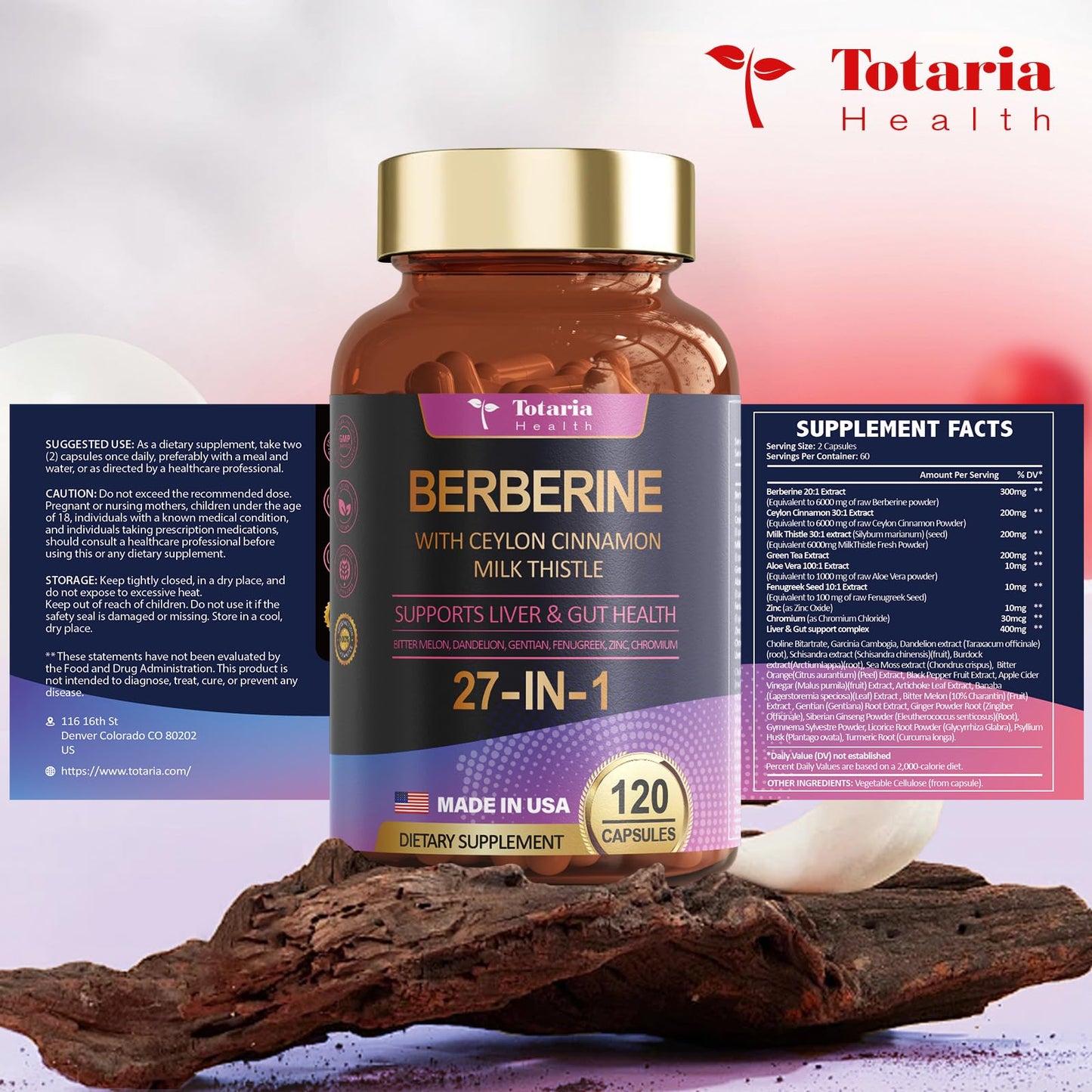 27-in-1 Berberine Supplement with Ceylon Cinnamon, Milk Thistle - Pure Berberine 6000mg - Berberine Plus for Immune, Better Figure, Liver & Gut Health, Vegan Supplements for Men & Women - 120 Caps