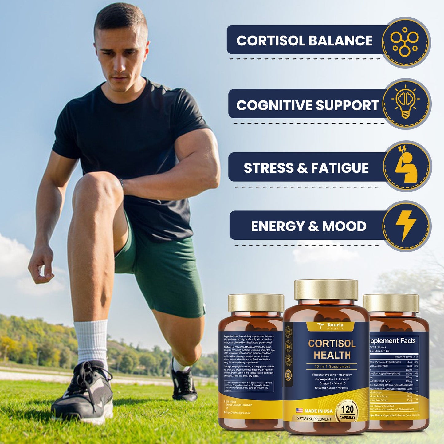 Cortisol Supplement with Ashwagandha,Magnesium,Rhodiola Rosea,L Theanine,Hormone Balance for Mood, Focus, Sleep Support 120 Vegan Capsules