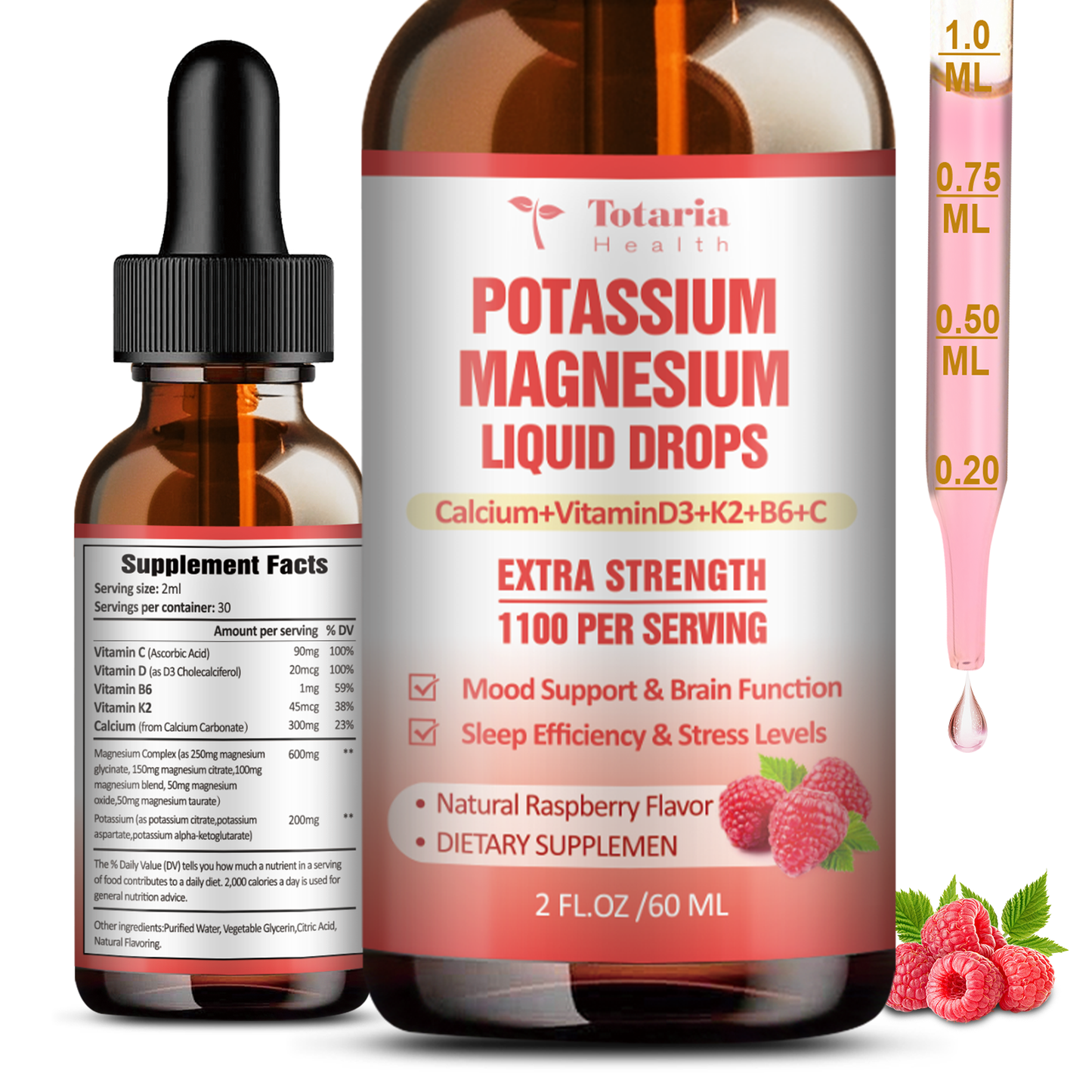 Potassium Magnesium Liquid Drops Supplement Potassium 200mg & 600mg Triple Complex Magnesium Glycinate Citrate Oil High Absorption Potasio Support Bone, Muscle, Heart Health, Cramps, Metabolism
