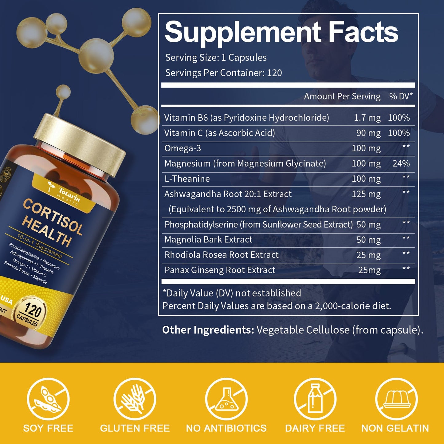 Cortisol Supplement with Ashwagandha,Magnesium,Rhodiola Rosea,L Theanine,Hormone Balance for Mood, Focus, Sleep Support 120 Vegan Capsules