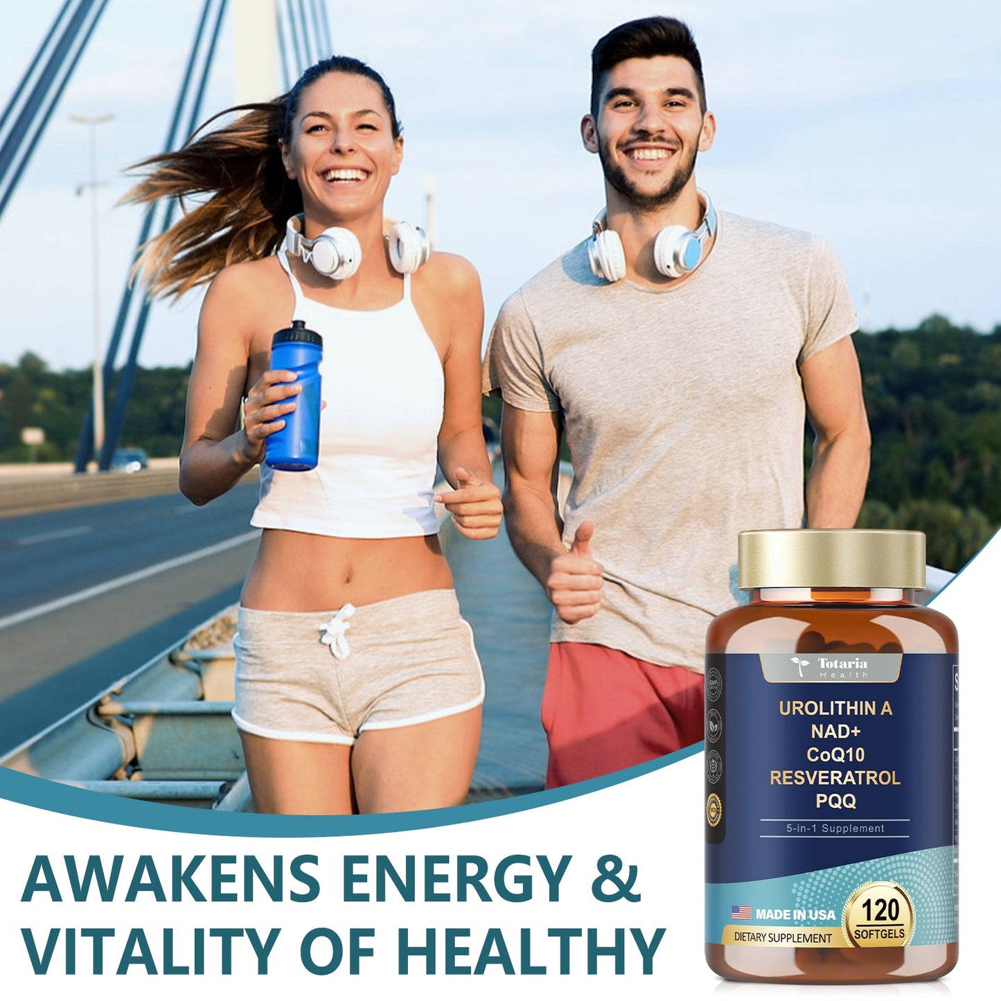 Urolithin A Supplement 1000mg with NAD+,CoQ10,Resveratrol,PQQ Supplement for Men Women 120 Softgels for Muscle Energy Antioxidants Vegan High Bioavailability
