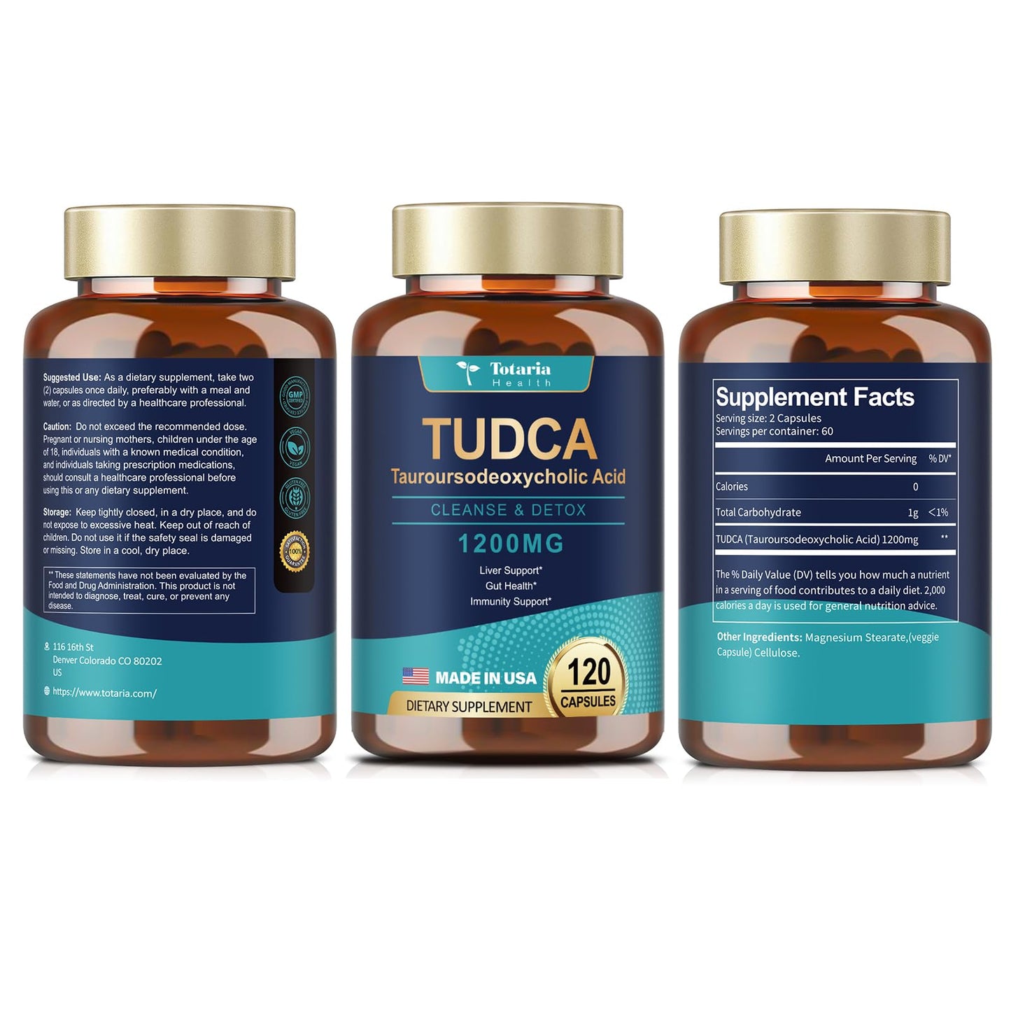 TUDCA Supplement 1200mg (Tauroursodeoxycholic Acid), 120 Capsules, Ultra Strength TUDCA Bile Salts Liver Supplements, Pure Tudca for Liver and Gallbladder Cleanse & Detox, Repair, Gut Health