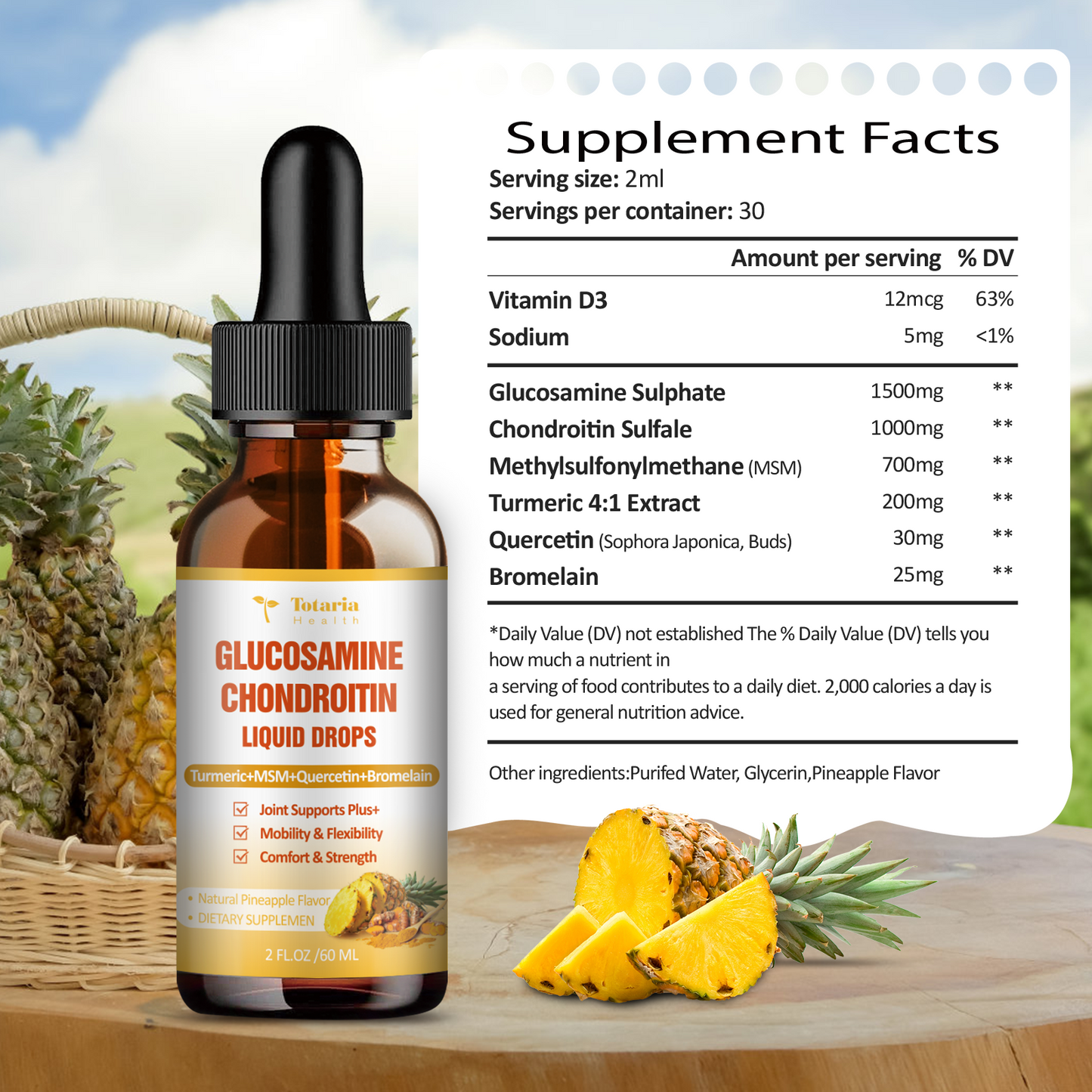 Glucosamine Chondroitin MSM Liquid Drops - FSA HSA Eligible Items List - Chondroitin Sulfate Supplement Turmeric, Quercetin, Bromelain, MSM Oil Support Joint Health Supplements for Man & Woman