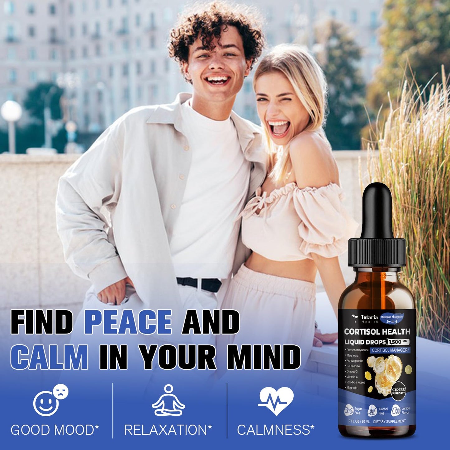Cortisol Supplement Liquid Drops Hormone Balance for Women Men with Magnesium Complex,Ashwagandha,Rhodiola Rosea,L Theanine,Phosphatidylserine Supplements Mood, Focus, Sleep Support 2 FL.OZ