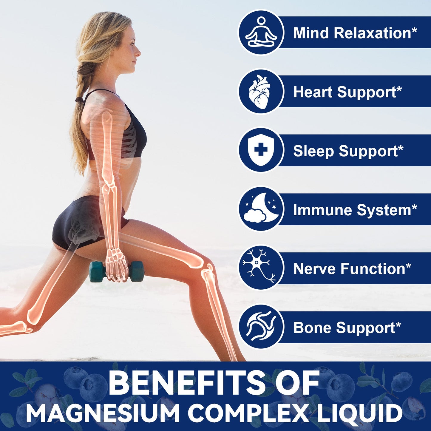 21 in 1 Magnesium Glycinate Complex Liquid Drop with Vitamin D3,K2,B6 & B12 Plus L-Theanine Omega-3 Sea Moss Extract for Energy,Sleep,Joint,Heart Health Sugar Free Blueberry Flavor,2 Fl Oz