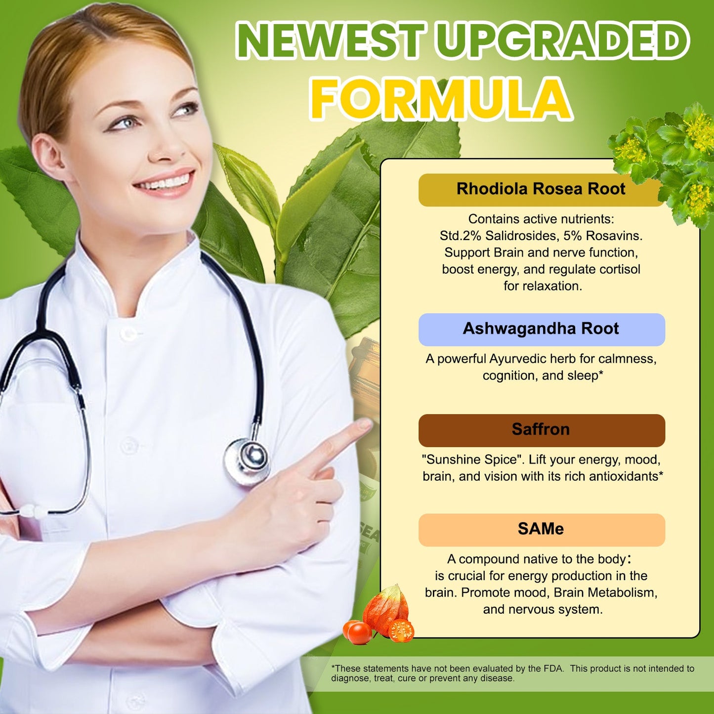 Liposomal Rhodiola Rosea Tincture, Ultra Strength Rhodiola Supplement with Ashwagandha, Saffron, Magnesium, SAM-e, Rhodiola Rosea Extract Liquid Drops for Natural Relaxation, Mood, Energy