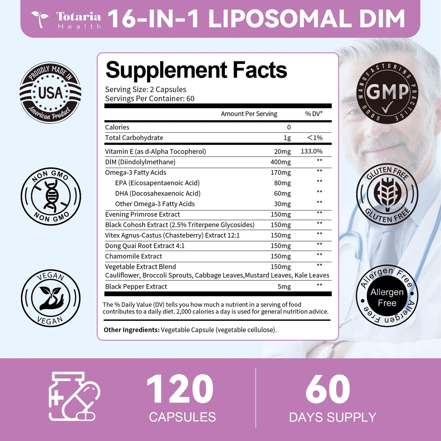 DIM Supplement 400mg Extra Strength Liposomal DIM, Estrogen Blocker & Hormone Balance for Women and Men, Max Strength DIM Diindolylmethane for Metabolism Antioxidant Support (120 Capsules)