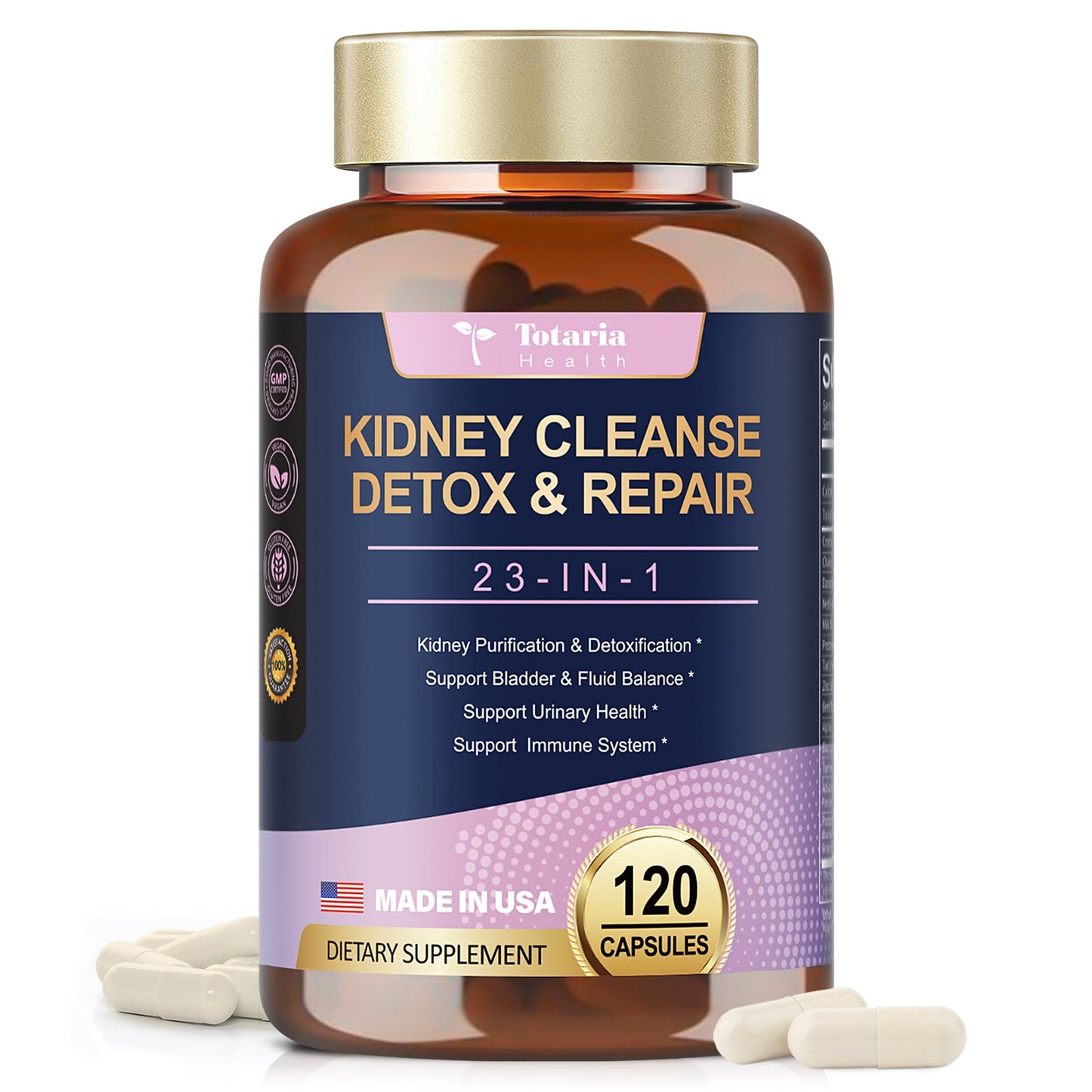 Kidney Cleanse Detox & Repair Capsules 120 Counts, 23 IN 1 Kidney Support Supplement Extra Strength with Chanca Piedra, Cranberry Supports Liver & Kidney Function Stone Breaker Dissolve Bladder Health