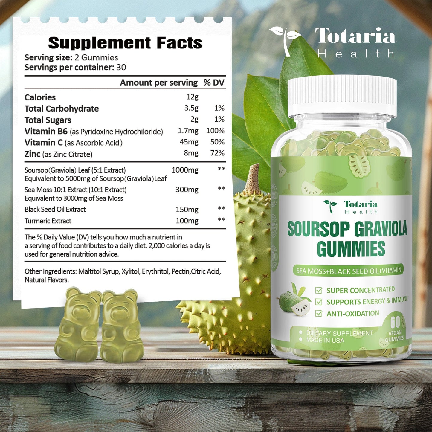 Soursop Graviola Sea Moss Gummies - 5000mg Soursop Oil Leaf with 3000mg Sea Moss, 150mg Black Seed Oil - Immune Support, Antioxidation - Sour Sop Multivitamin Graviola Leaves Edible Supplements
