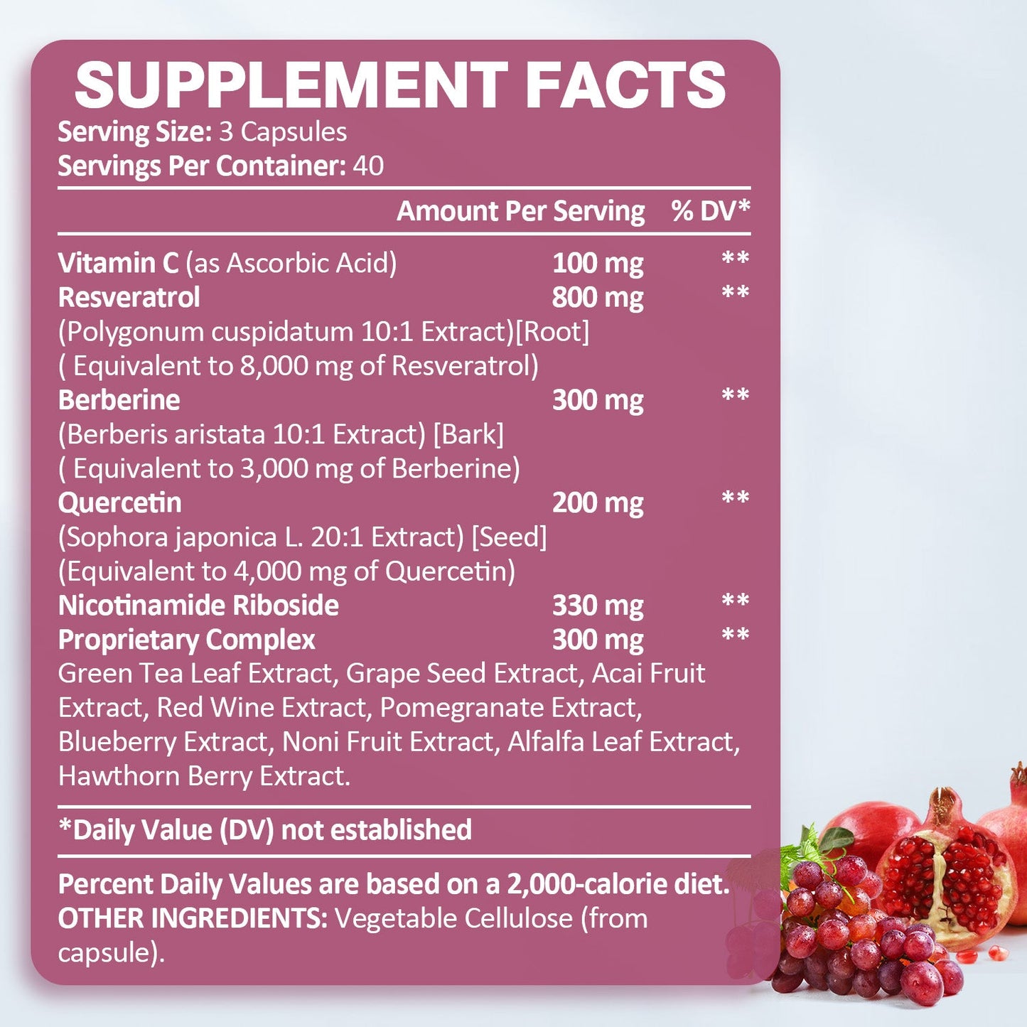Resveratrol Supplement 8000mg Extra Strength with Berberine Quercetin Green Tea Extract Grape Seed Extract Polyphenol Antioxidant Supplement Antioxidant & Heart Health Support 120 Capsules