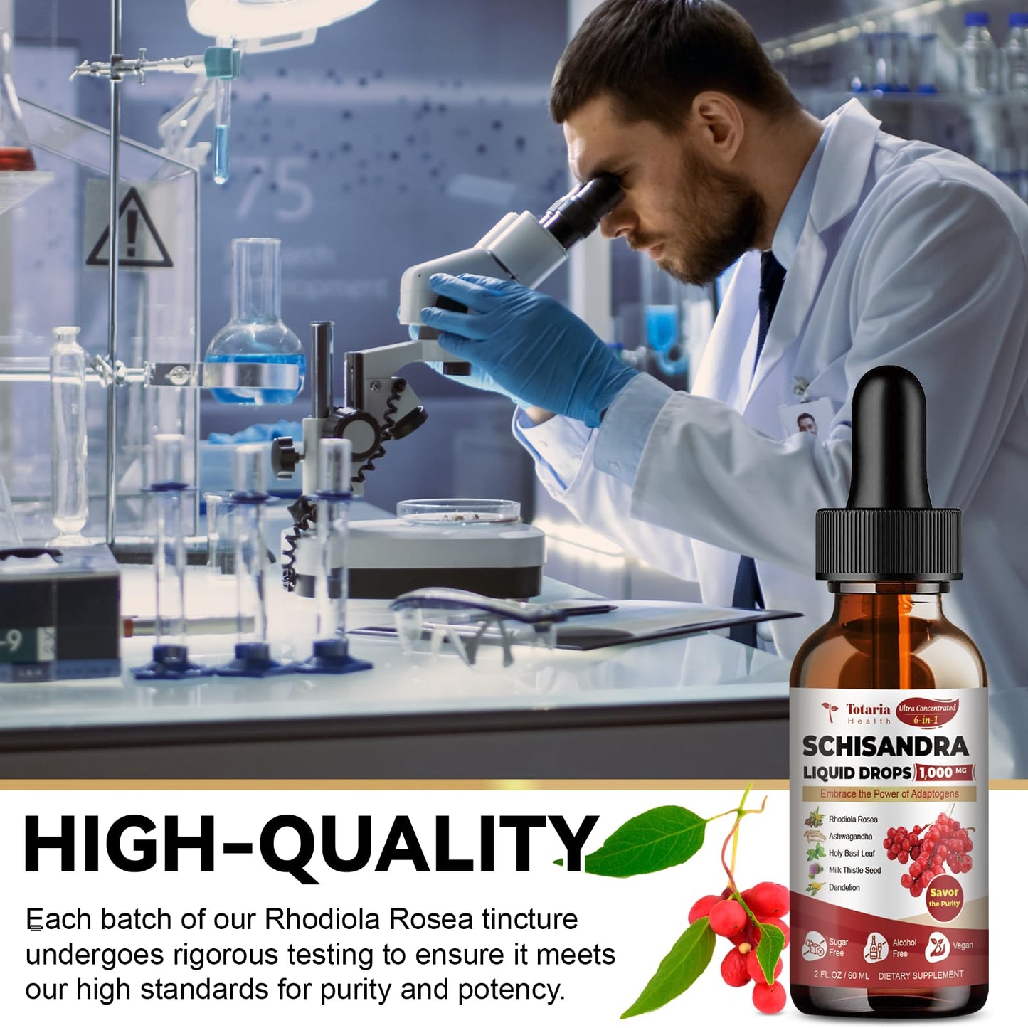 Schisandra Supplement 6-in-1 Schisandra Berry Drops with Rhodiola Rosea, Ashwagandha, Holy Basil, Milk Thistle, Dandelion Root Adaptogen for Mood Stress Liver Health 2Fl.Oz