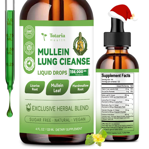 16-in-1 Mullein Drops for Lungs with 16000MG Mullein Leaf per Serving, High Potency Mullein Drops with Licorice Root, Marshmallow Root for Lungs, Respiratory and Immune Wellness, 4 FL.OZ