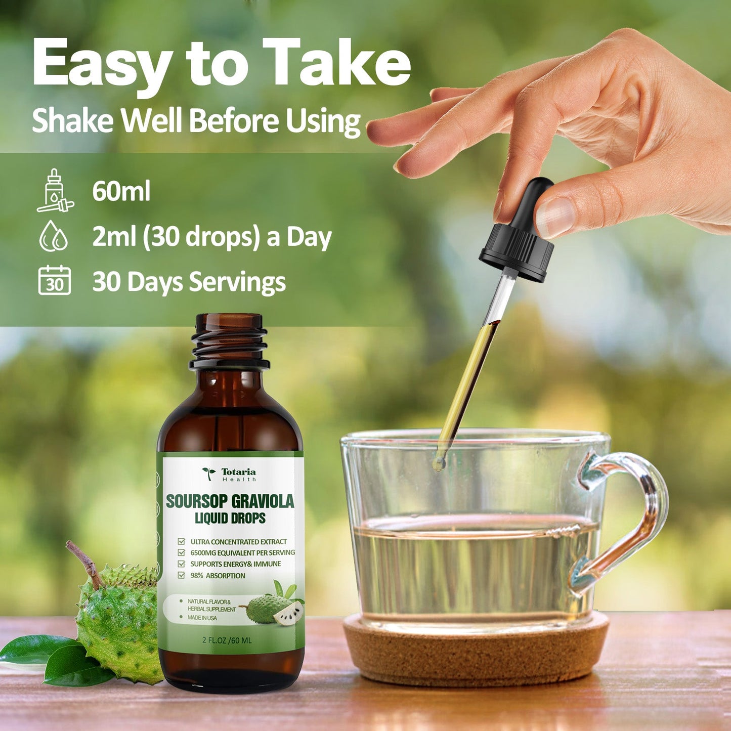 (2 FL) Pure Soursop Graviola Oil Leaf 6000mg, Soursop Fruit 500mg Liquid Drops Organic Soursop Leaves Extract Immune Support Antioxidation - Sour SOP Bitters Multivitamin Soursop Tincture Supplements