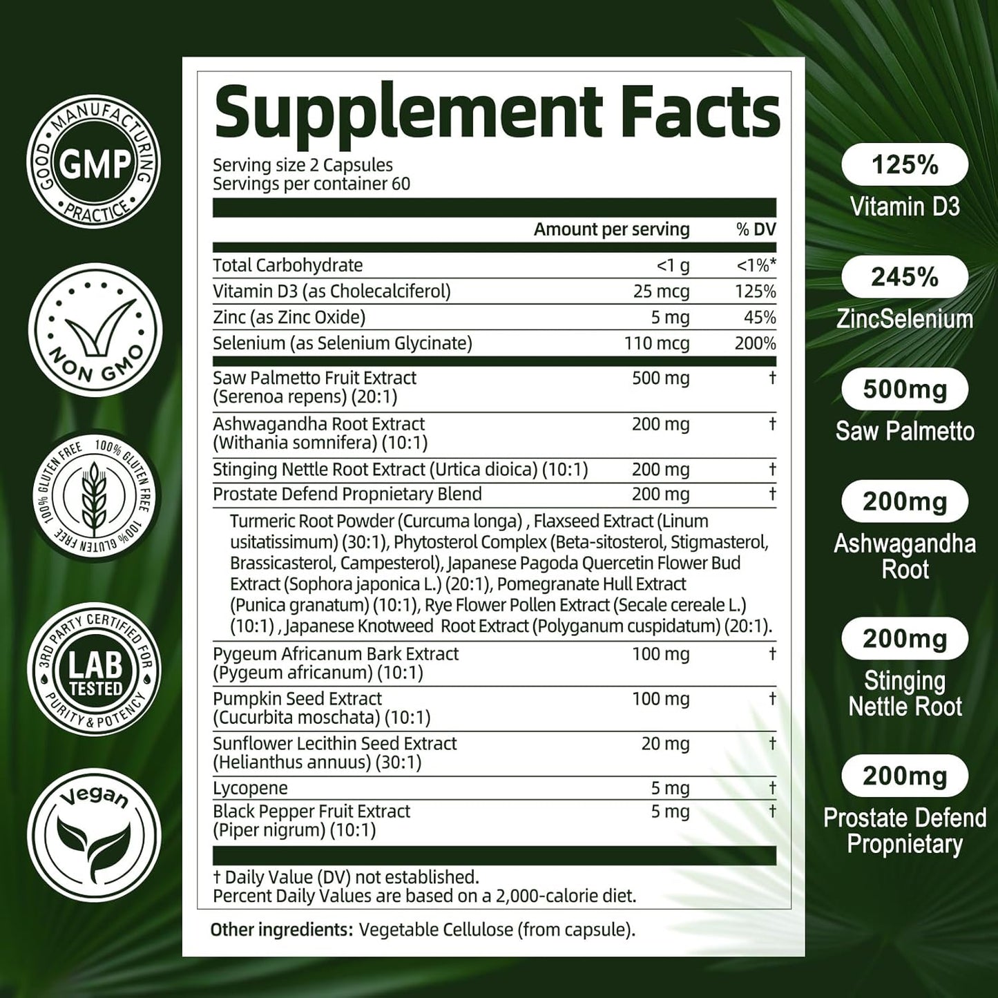 Organic Saw Palmetto - Prostate Health Supplements for Men with Ashwagandha Root, Stinging Nettle, Pumpkin Seed, Prostate Defend Propnietary Blend, 120 Count