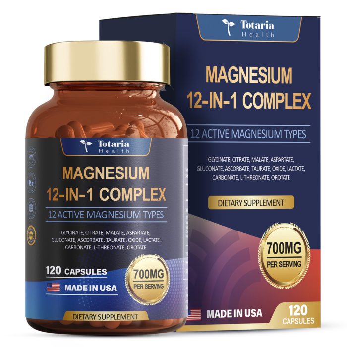 12 in 1 Magnesium Complex Capsules 700mg - Glycinate Citrate Malate Taurate