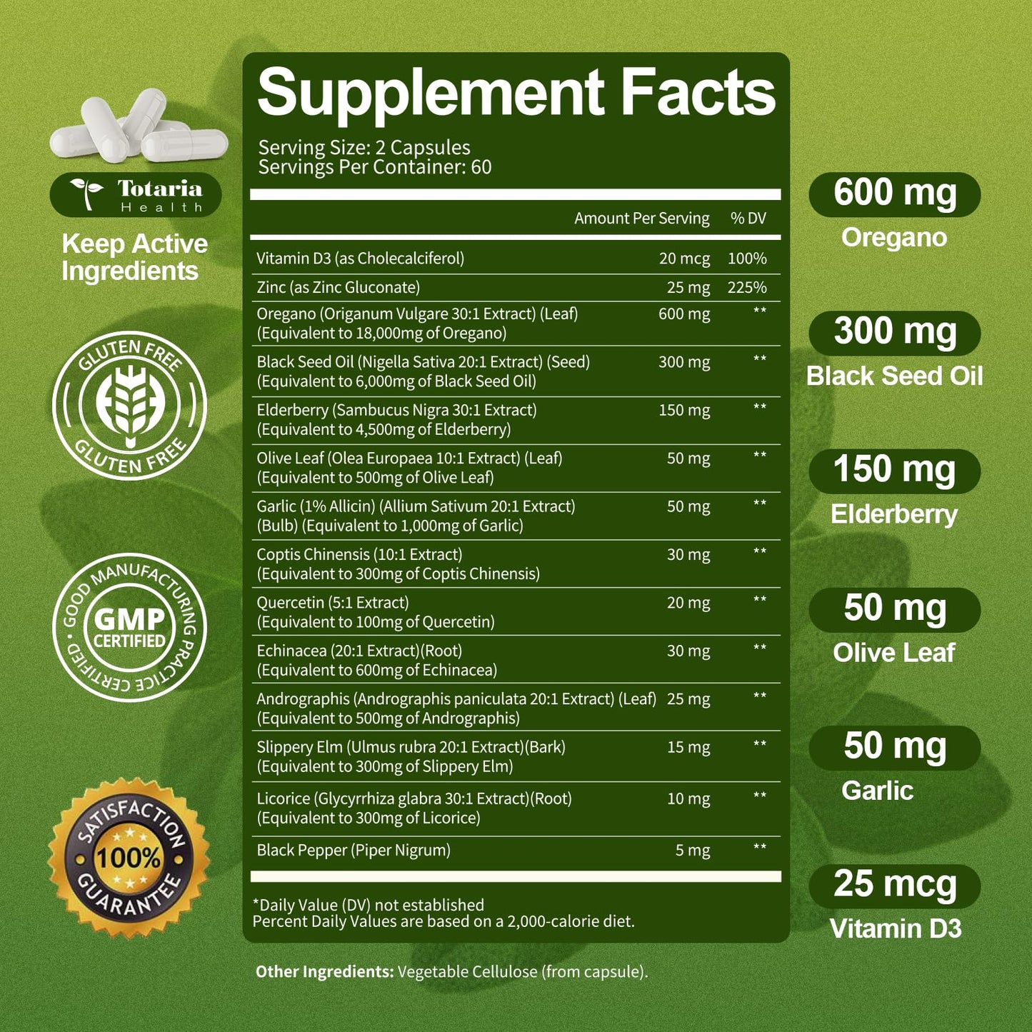 Oil of Oregano with Black Seed Oil Capsules High Absorption with Garlic,Olive Leaf,Quercetin,Black Pepper and More Supplement for Women and Men Immune Support Digestive Health 120 Counts