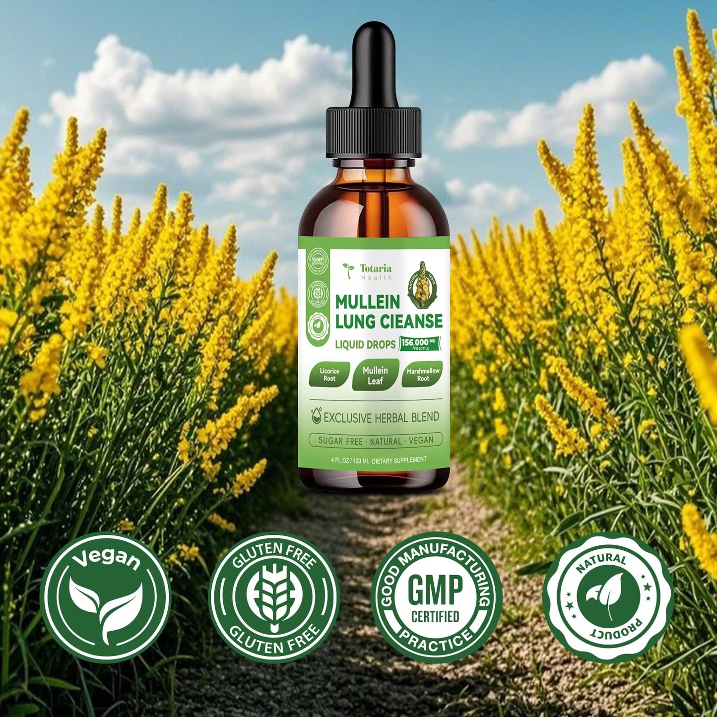 16-in-1 Mullein Drops for Lungs with 16000MG Mullein Leaf per Serving, High Potency Mullein Drops with Licorice Root, Marshmallow Root for Lungs, Respiratory and Immune Wellness, 4 FL.OZ