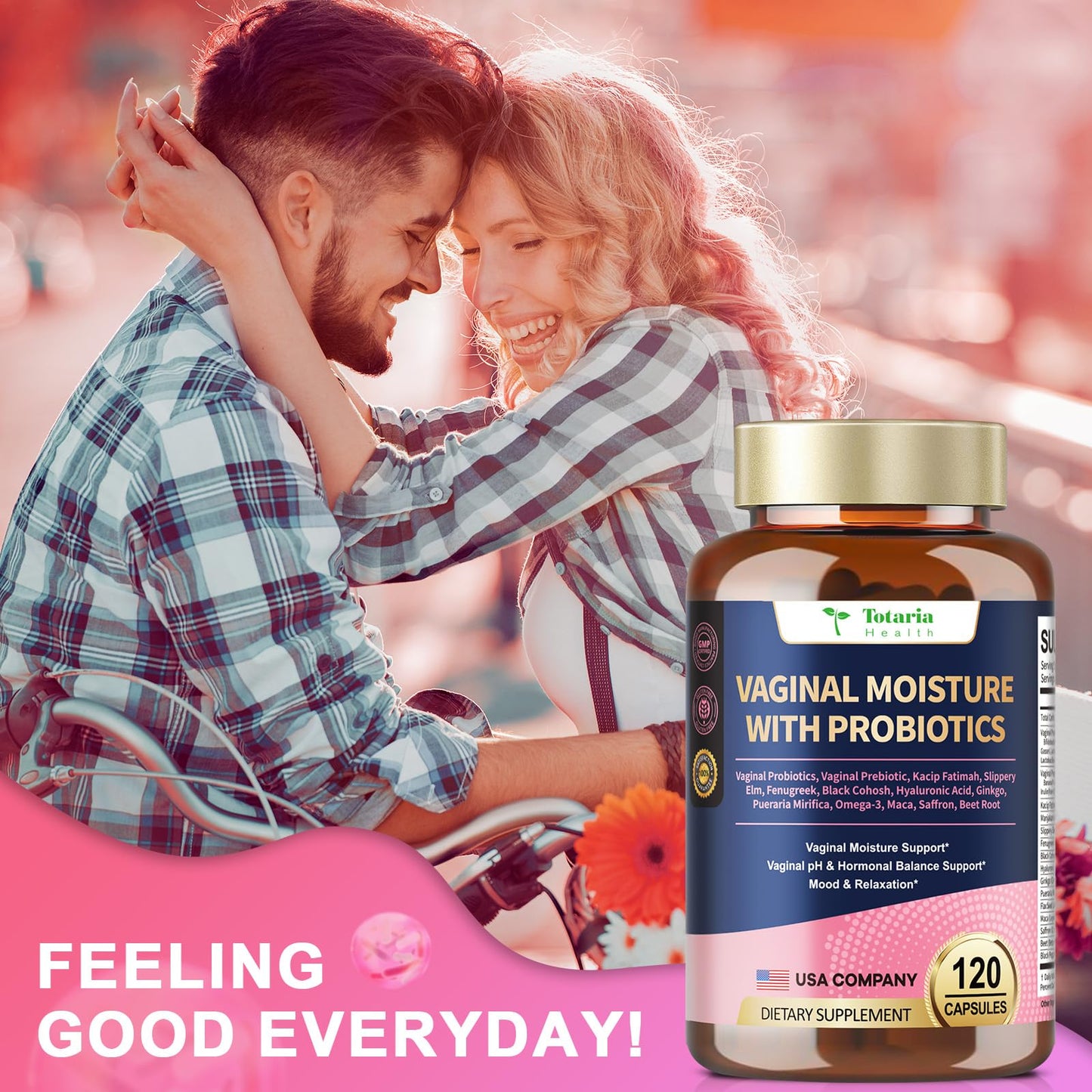 30-in-1 Vaginal Moisture Plus with Probiotics - Vaginal Probiotics & Prebiotic Blend - Vaginal Moisturizer Capsules for Women pH & Hormonal Balance, Hydration & Comfort, Mood & Relaxation - 120 Caps