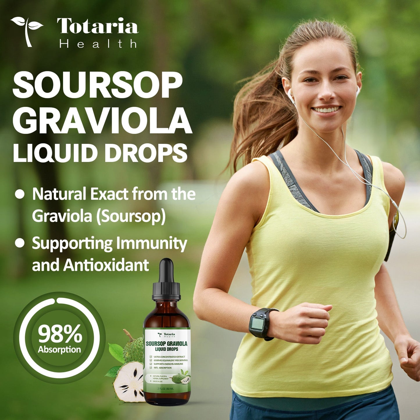 (2 FL) Pure Soursop Graviola Oil Leaf 6000mg, Soursop Fruit 500mg Liquid Drops Organic Soursop Leaves Extract Immune Support Antioxidation - Sour SOP Bitters Multivitamin Soursop Tincture Supplements