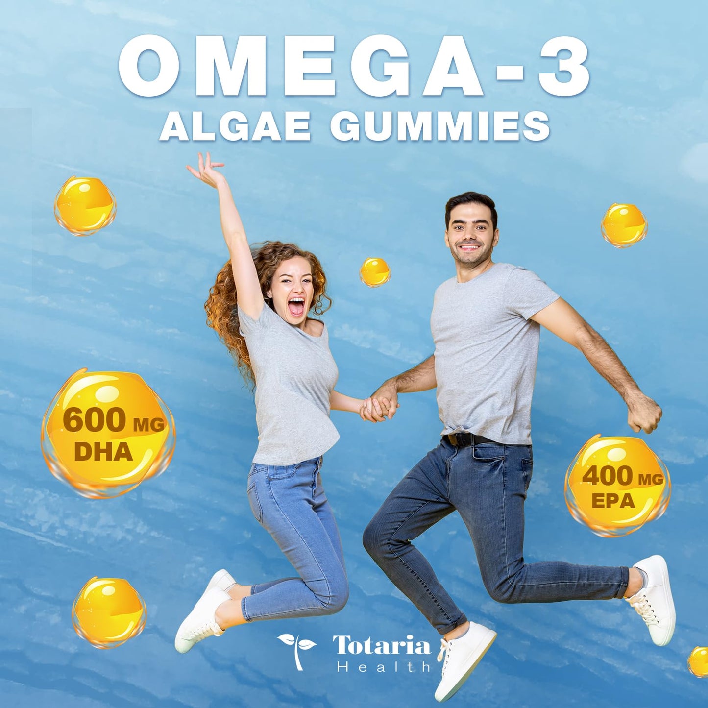 Vegan Algae Omega-3 Gummies with DHA EPA, Turmeric CoQ10 for Brain and Eye Wellness - 60 Counts
