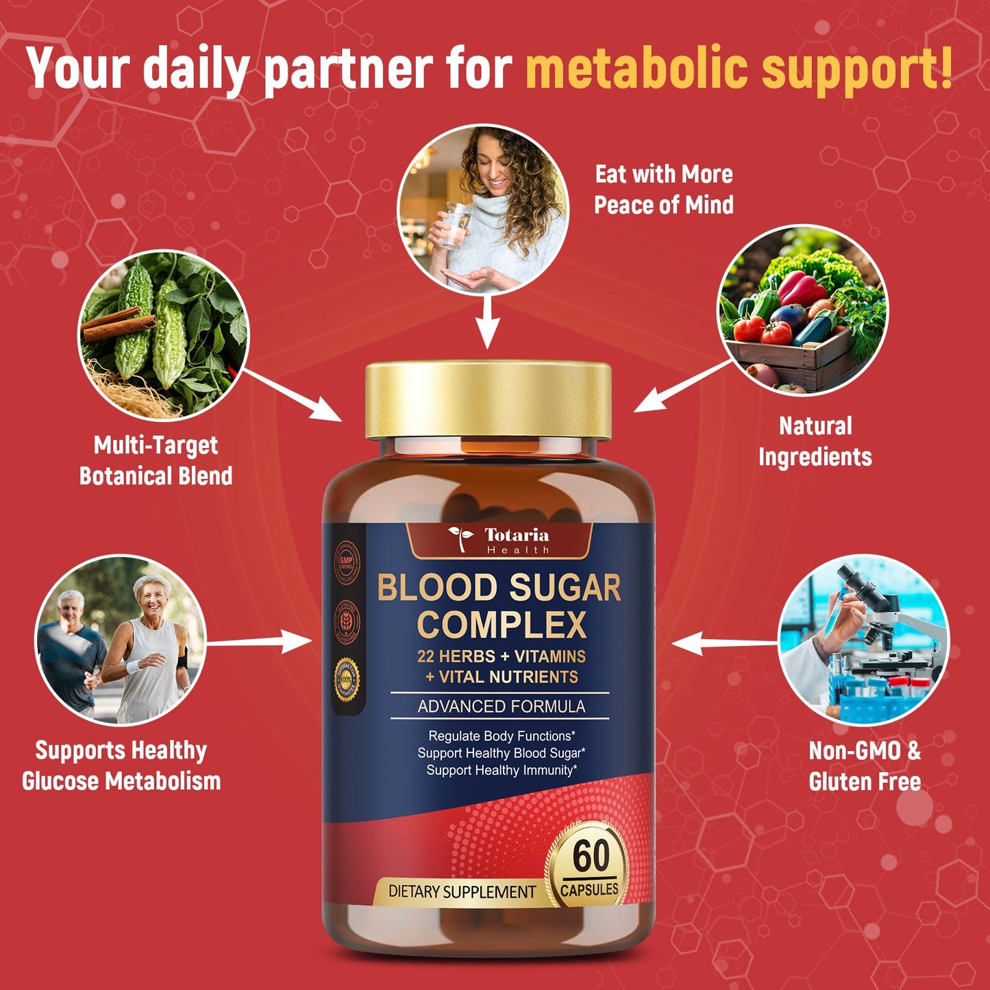 Blood Sugar Complex Capsules | 22 Herbs & Vitamins & Minerals | Supports Healthy Glucose Metabolism & Overall Wellness | Natural Supplement