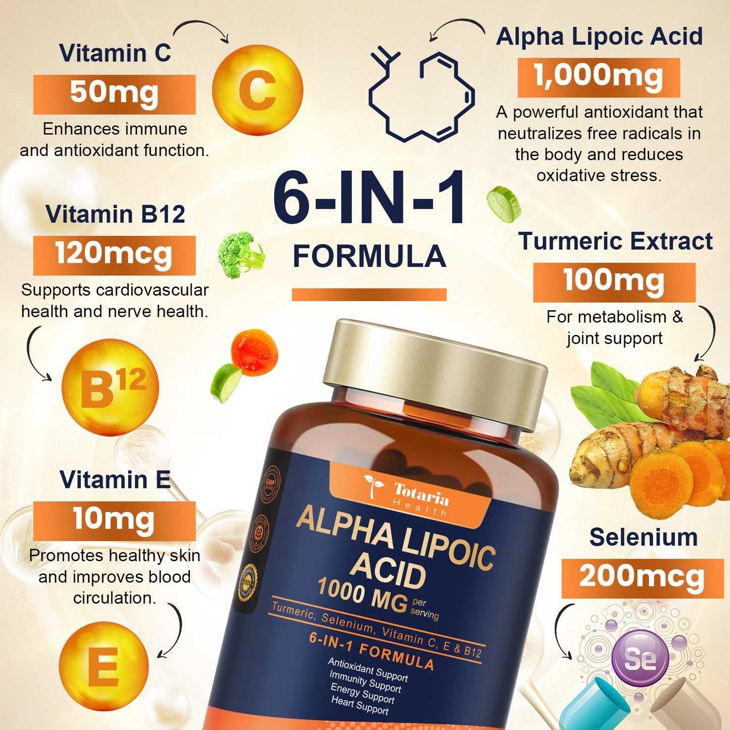 Alpha Lipoic Acid - 1000mg ALA Supplement Capsules for Neuropathy Supports Liver Detox, Nerve Health, Antioxidant, Metabolism and Cell Energy, Anti-Aging - Non-GMO, Gluten Free, Vegan Safe