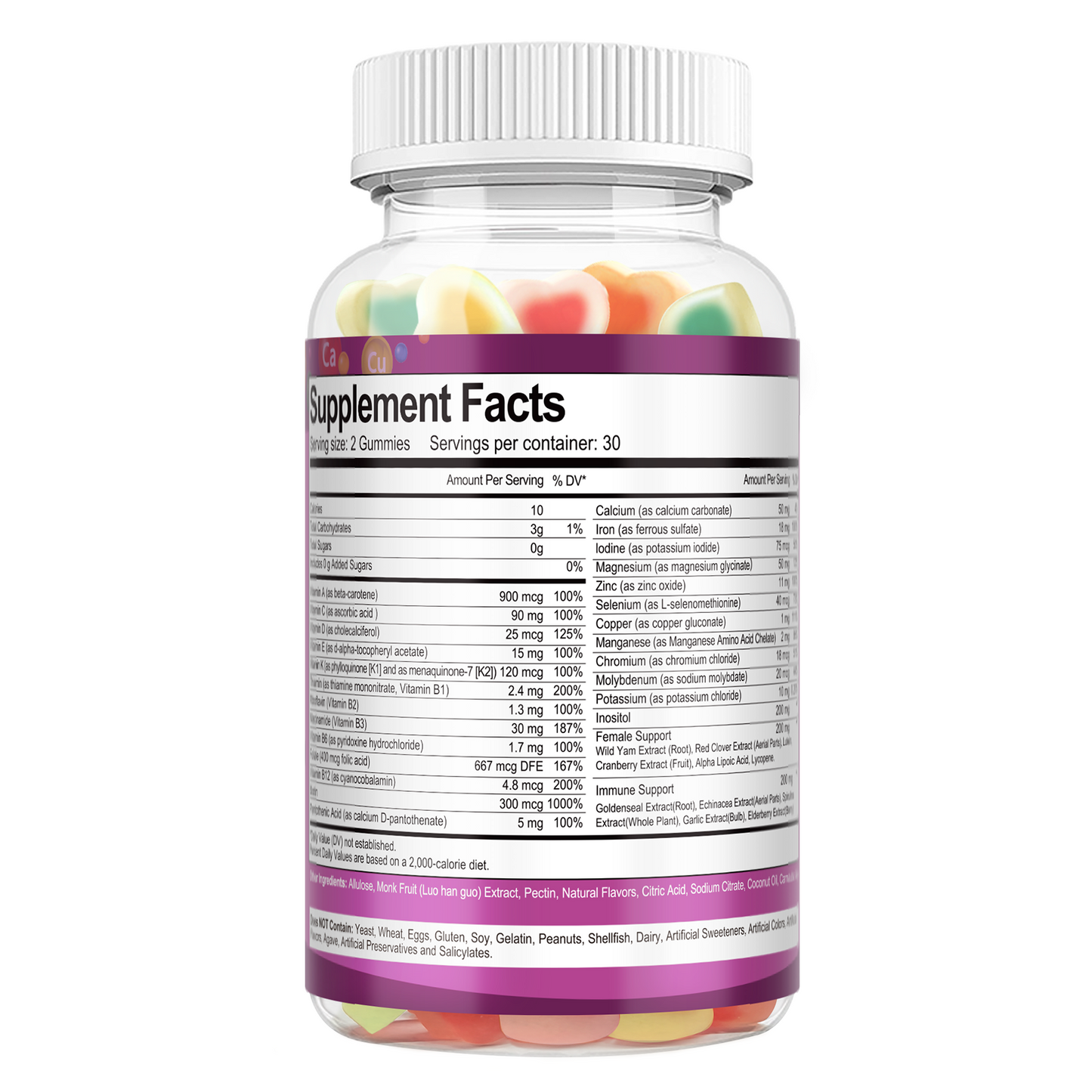 Sugar Free Multivitamin Gummies for Women 14+ w/Iron, Inositol, Folate, Biotin, Womens Daily Multivitamin Gummy w/Vitamin A, D, C, B, Support Hair, Skin, Energy, Immune