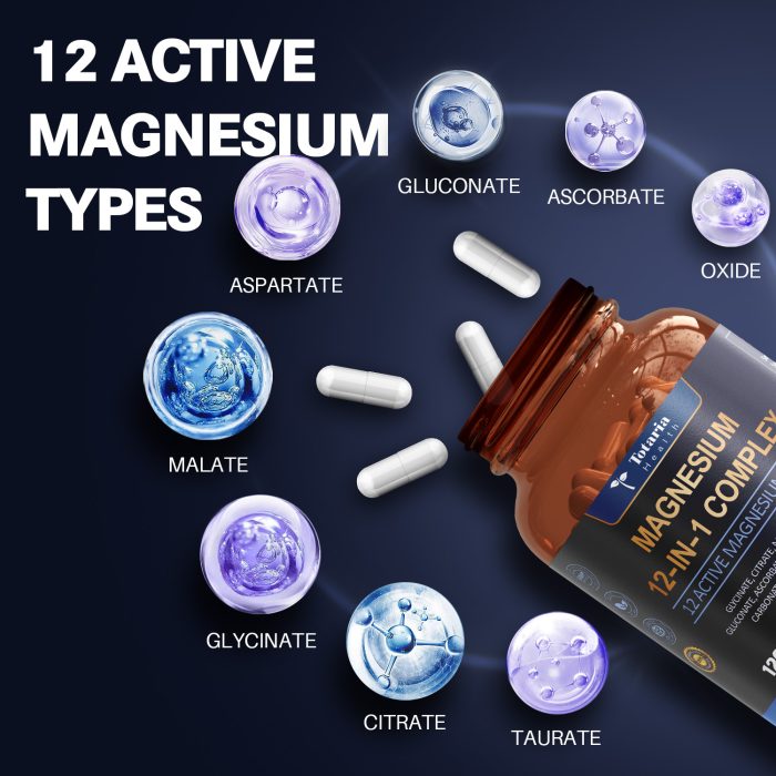12 in 1 Magnesium Complex Capsules 700mg - Glycinate Citrate Malate Taurate