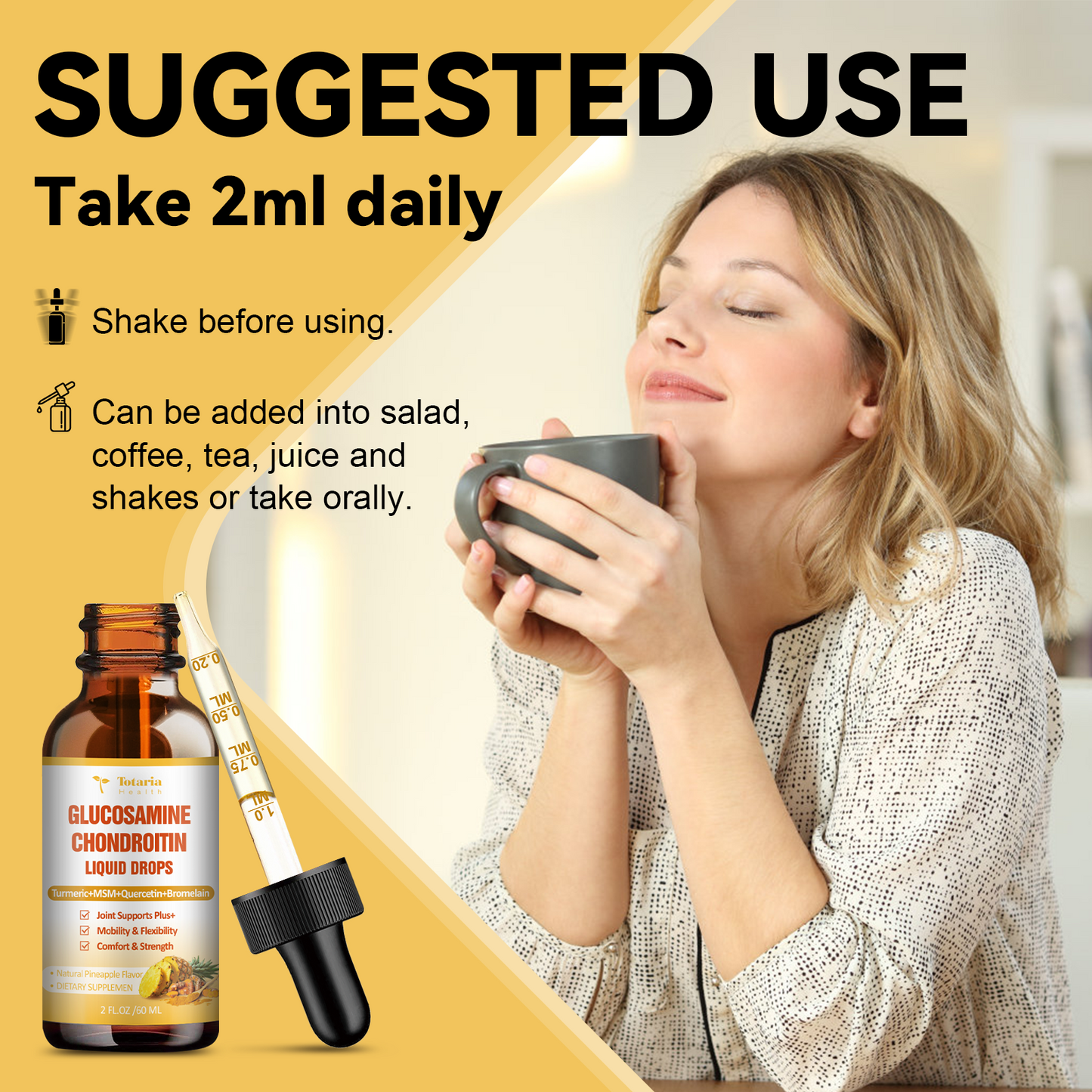 Glucosamine Chondroitin MSM Liquid Drops - FSA HSA Eligible Items List - Chondroitin Sulfate Supplement Turmeric, Quercetin, Bromelain, MSM Oil Support Joint Health Supplements for Man & Woman