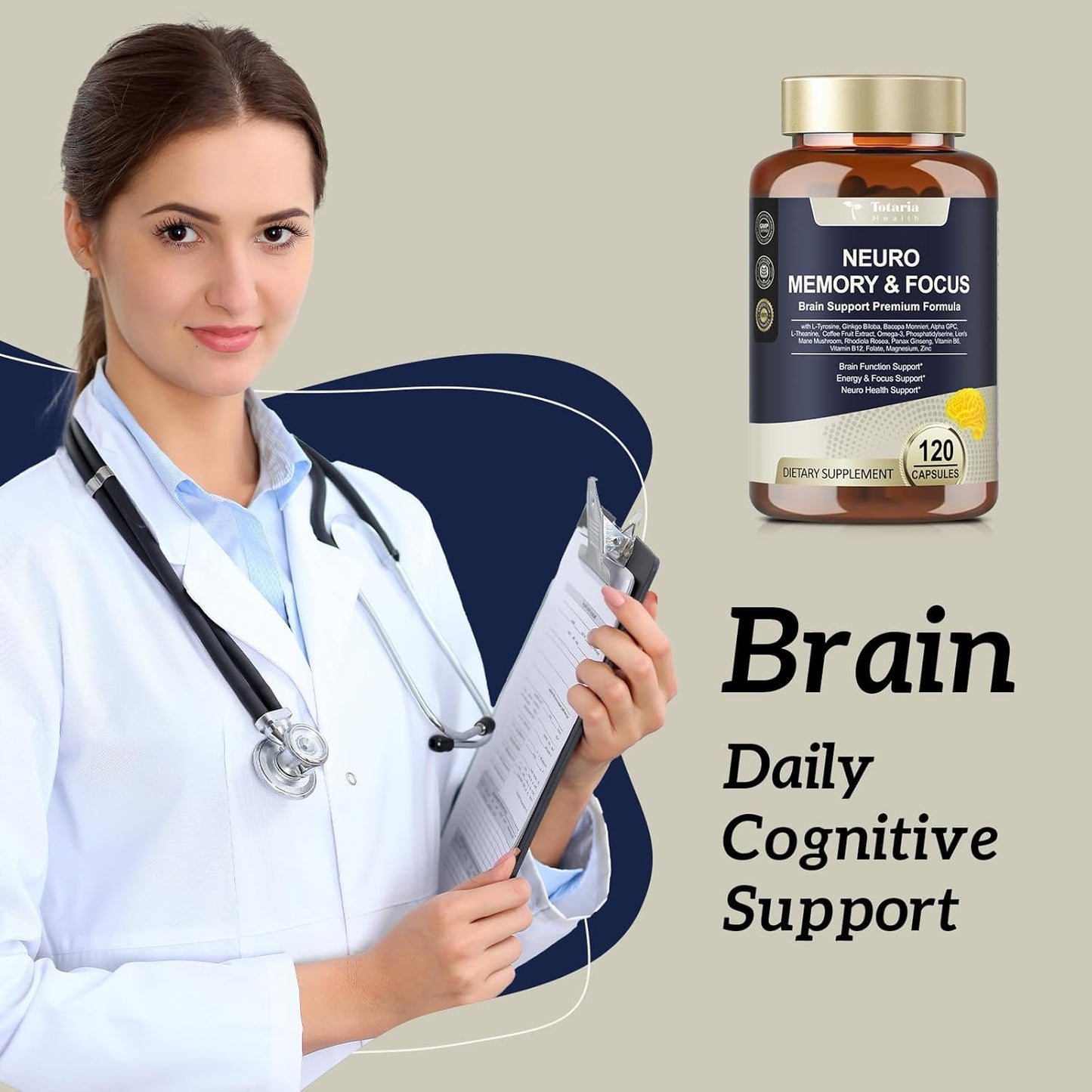 25 in 1 Brain Supplements for Memory and Focus & Neuro Health - Daily Brain Nootropic Cognitive Supplement with L-Tyrosine, Bacopa Monnieri, Ginkgo Biloba, Alpha GPC - Non-GMO, Gluten Free, Vegan