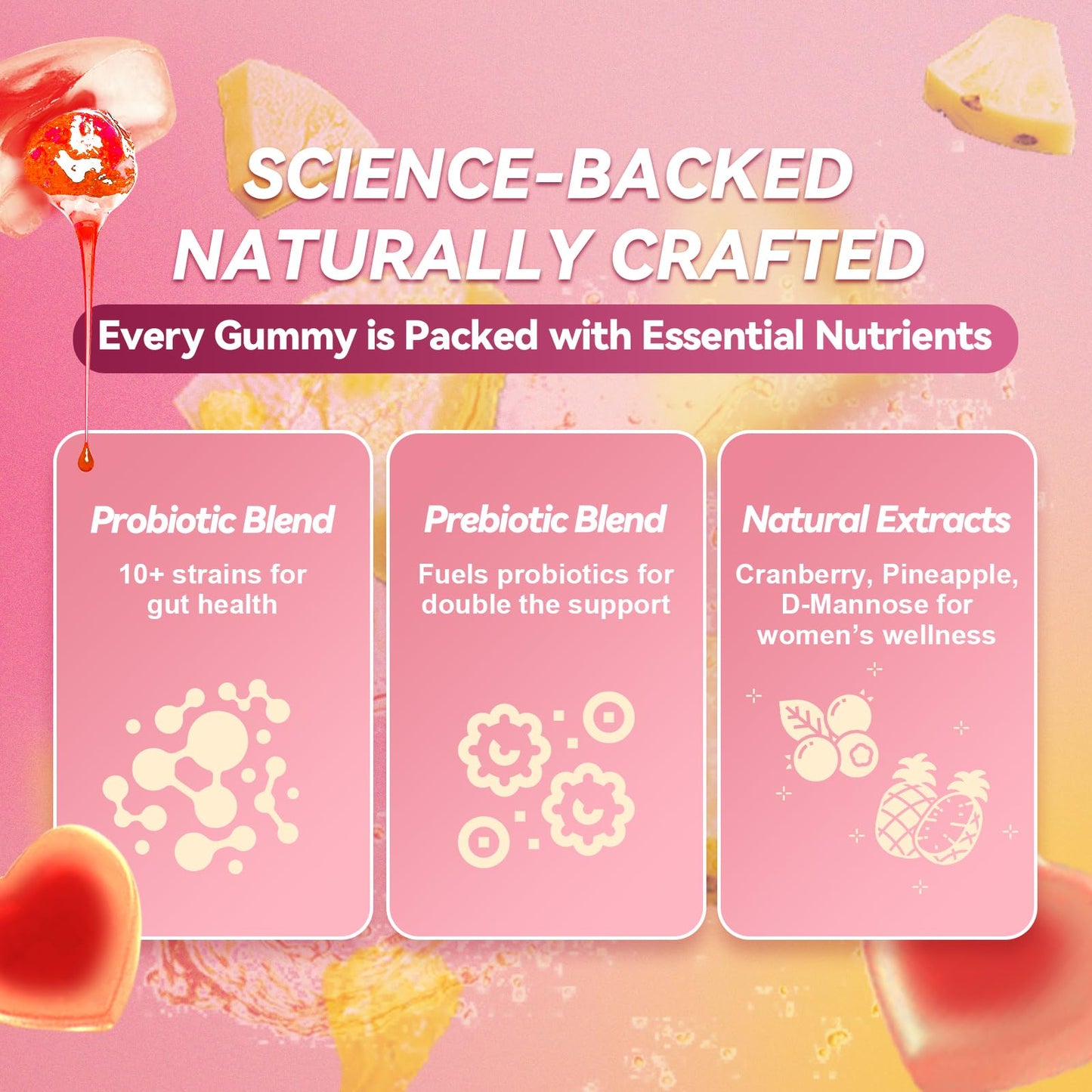Premium Feminine Balance Gummies Sugar Free Multivitamin Gummies for Women PH Balance Vitality & Gut Health Support Pineapple Flavor 60 Count
