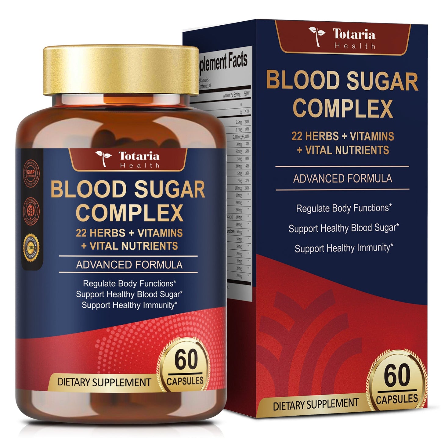 Blood Sugar Complex Capsules | 22 Herbs & Vitamins & Minerals | Supports Healthy Glucose Metabolism & Overall Wellness | Natural Supplement
