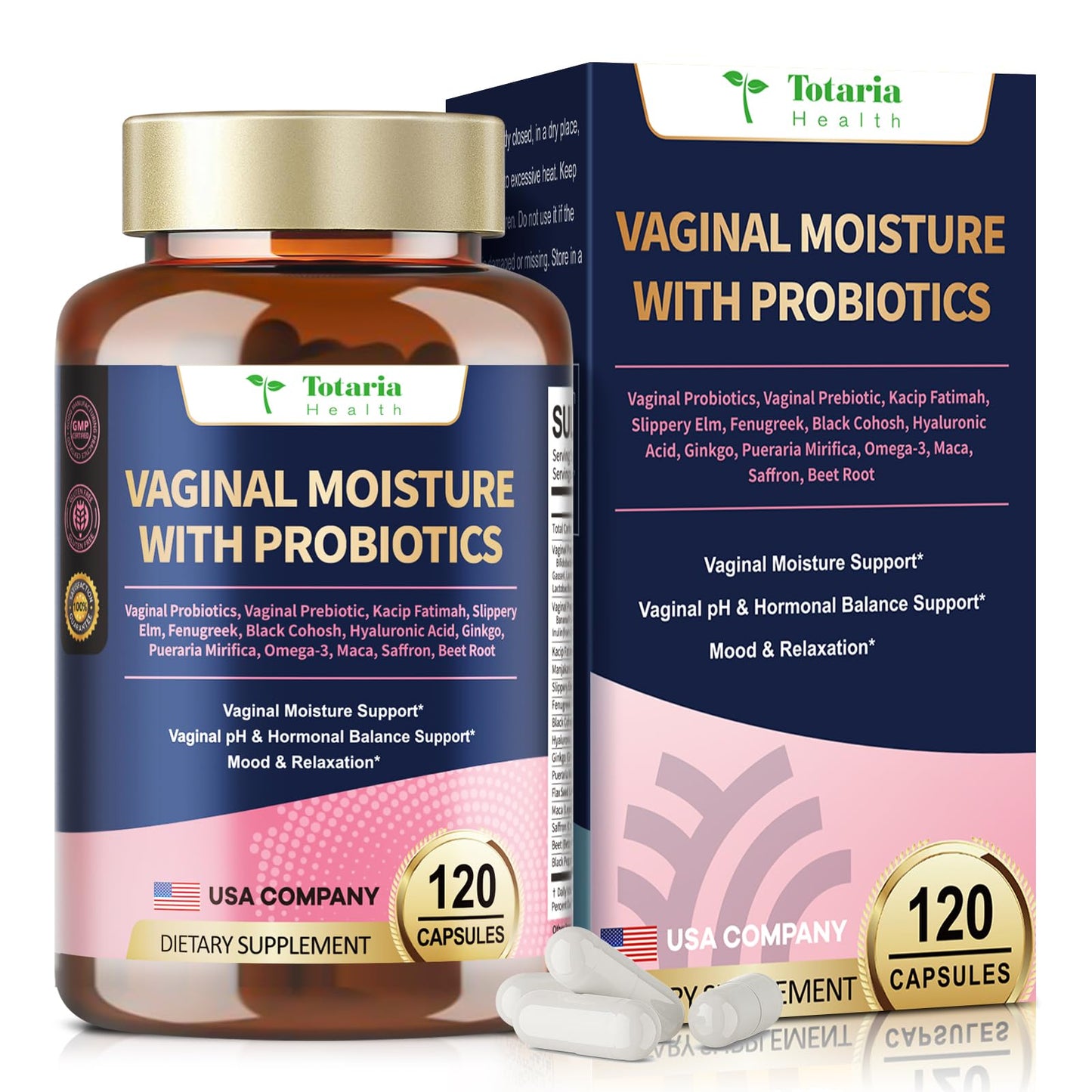 30-in-1 Vaginal Moisture Plus with Probiotics - Vaginal Probiotics & Prebiotic Blend - Vaginal Moisturizer Capsules for Women pH & Hormonal Balance, Hydration & Comfort, Mood & Relaxation - 120 Caps