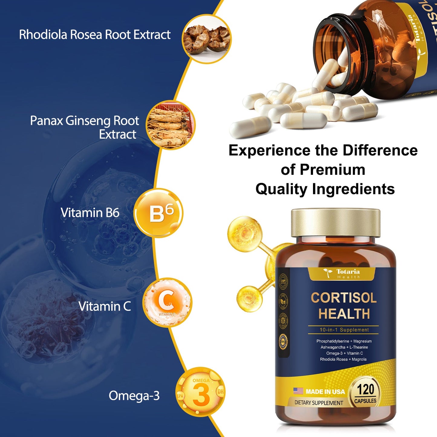Cortisol Supplement with Ashwagandha,Magnesium,Rhodiola Rosea,L Theanine,Hormone Balance for Mood, Focus, Sleep Support 120 Vegan Capsules