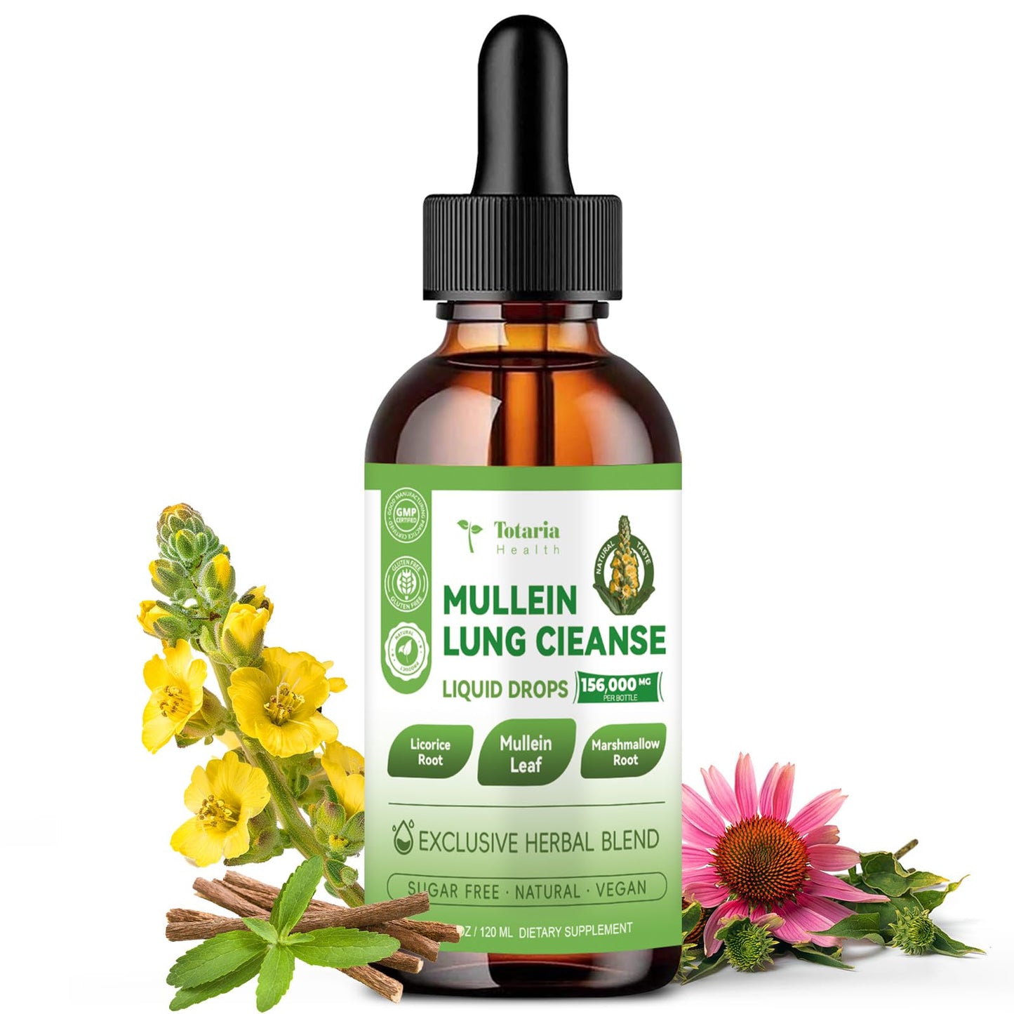 16-in-1 Mullein Drops for Lungs with 16000MG Mullein Leaf per Serving, High Potency Mullein Drops with Licorice Root, Marshmallow Root for Lungs, Respiratory and Immune Wellness, 4 FL.OZ