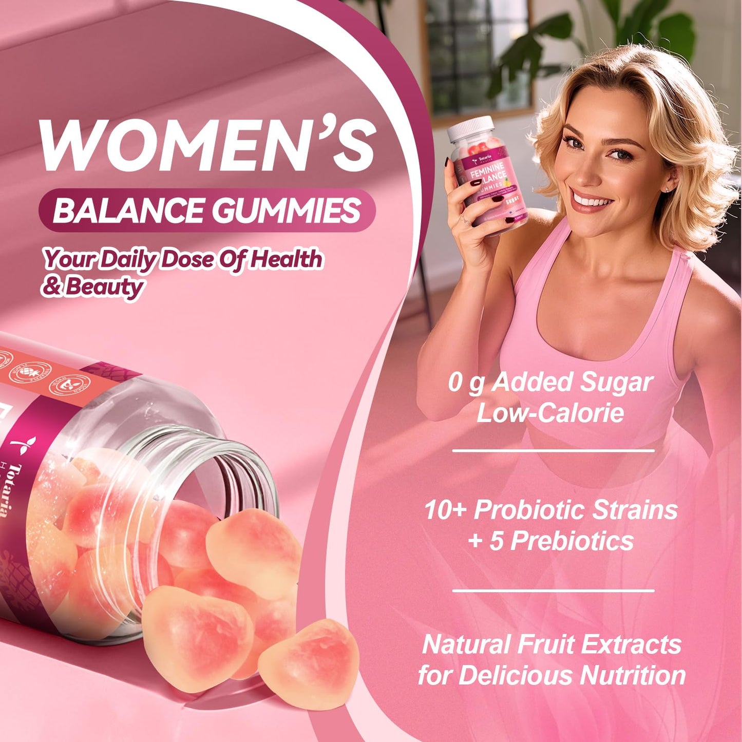 Premium Feminine Balance Gummies Sugar Free Multivitamin Gummies for Women PH Balance Vitality & Gut Health Support Pineapple Flavor 60 Count