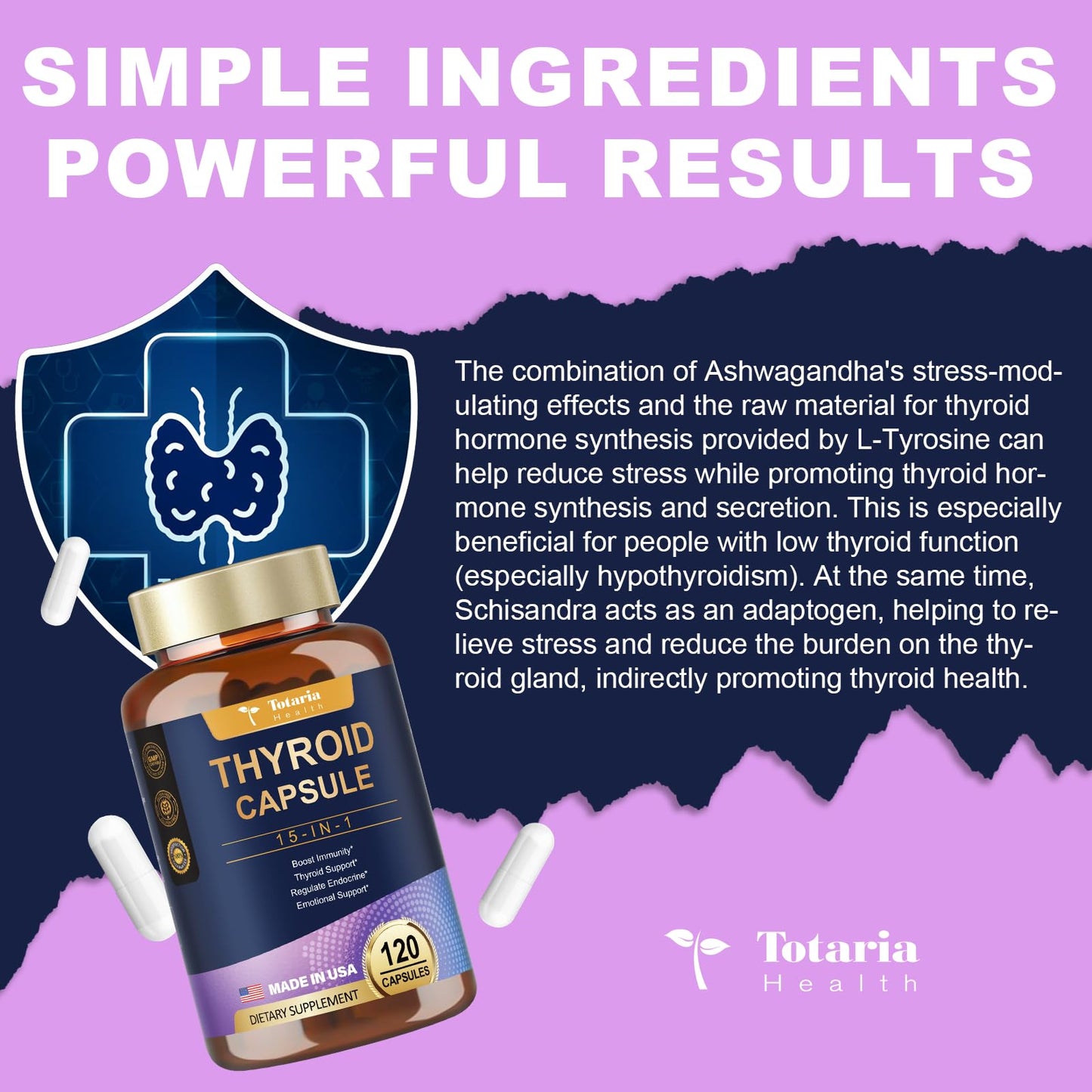 Thyroid Support Supplement Complex Capsules - Iodine Thyroid Supplement with L Tyrosine Bladderwrack Kelp Ashwagandha Selenium Supplements for Women & Man - Mood Enhancer Energy Blance Thyroid Level
