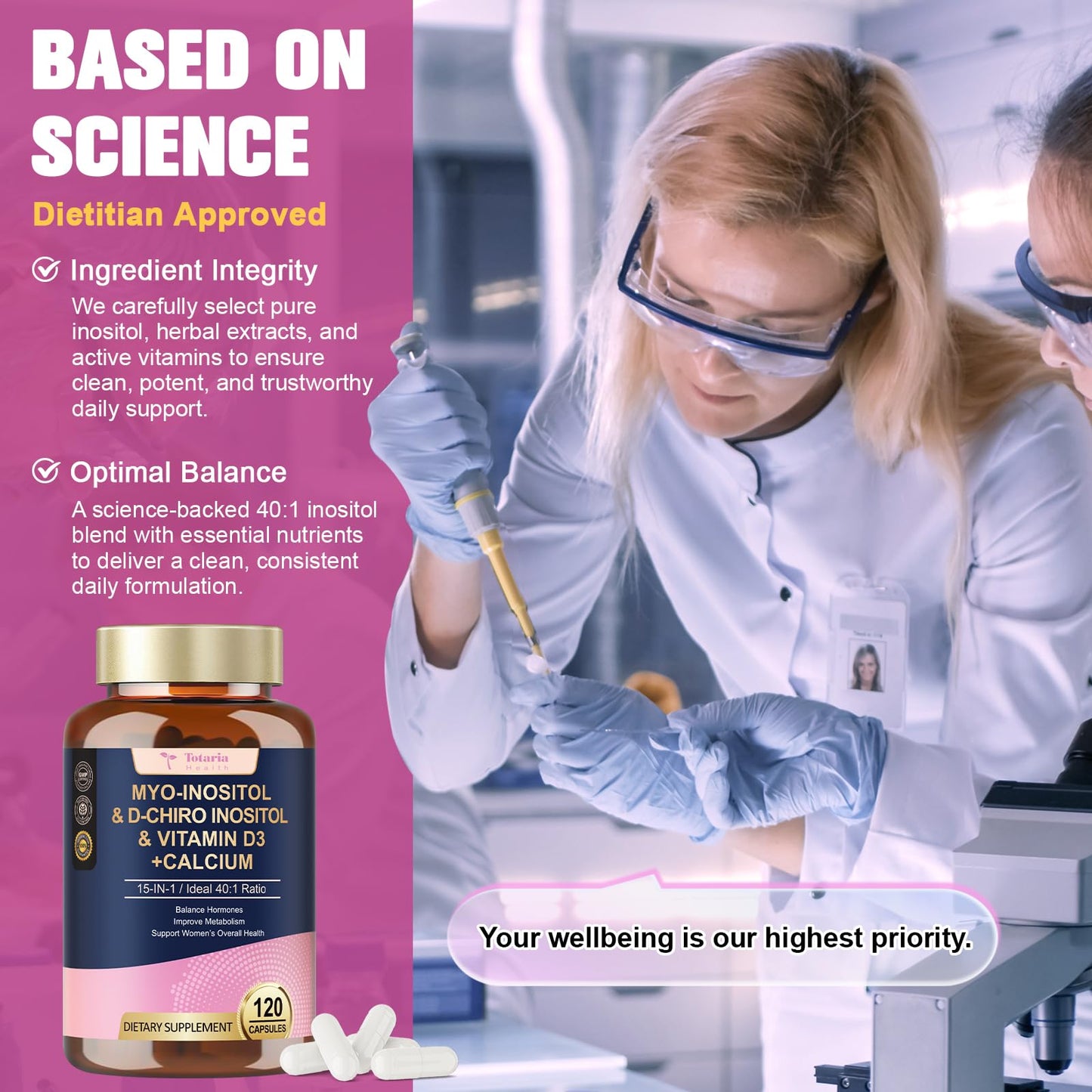 Myo-Inositol & D-Chiro Inositol for Women, 2050 mg inositol Supplement w/DIM, Ashwagandha, Folate, Vitamin D, Calcium, Ideal 40:1 Ratio, for Hormone Balance, Ovarian Function*, Overall Health, 120 Ct
