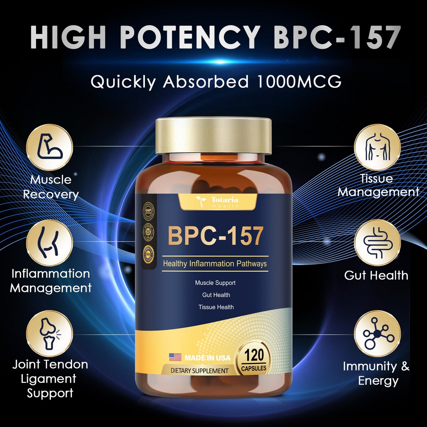 BPC-157 Capsules, New High BPC-157 Supplement for Muscle & Workout 120 count