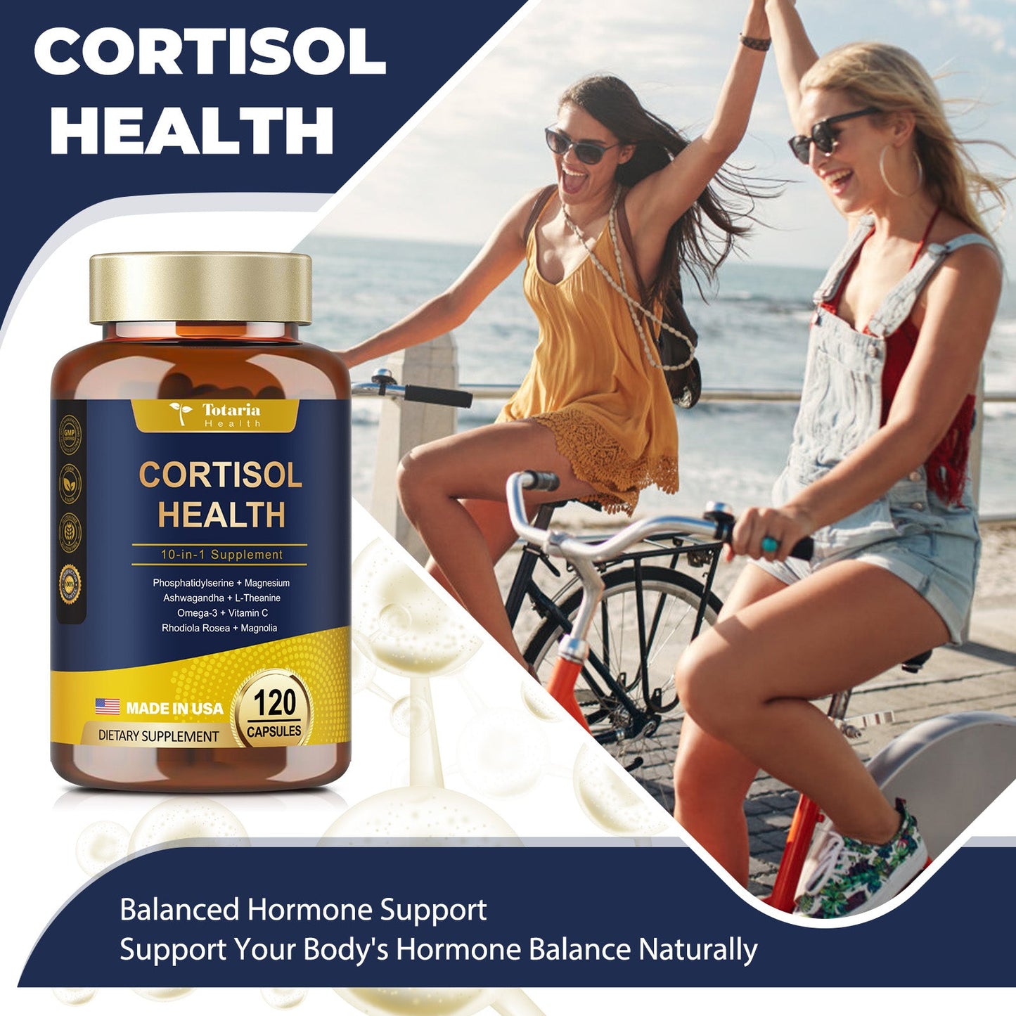 Cortisol Supplement with Ashwagandha,Magnesium,Rhodiola Rosea,L Theanine,Hormone Balance for Mood, Focus, Sleep Support 120 Vegan Capsules