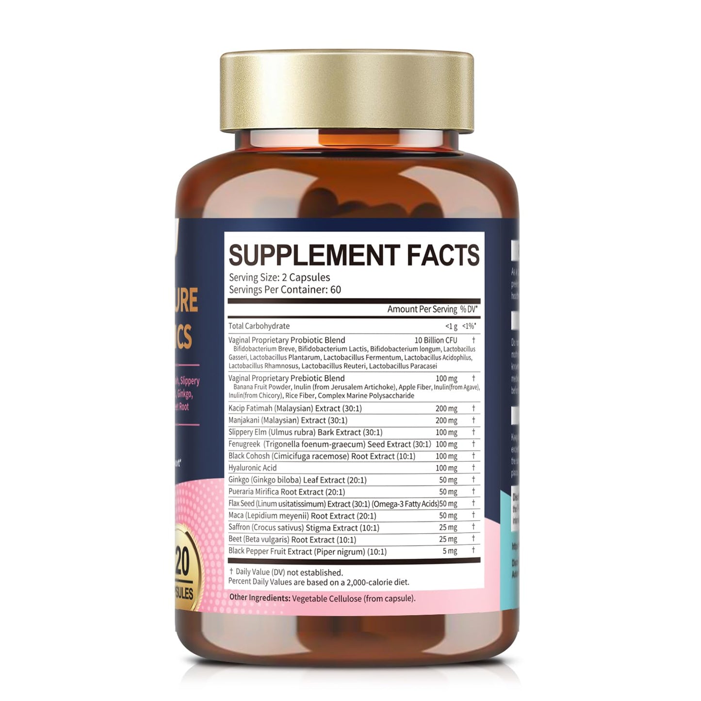 30-in-1 Vaginal Moisture Plus with Probiotics - Vaginal Probiotics & Prebiotic Blend - Vaginal Moisturizer Capsules for Women pH & Hormonal Balance, Hydration & Comfort, Mood & Relaxation - 120 Caps