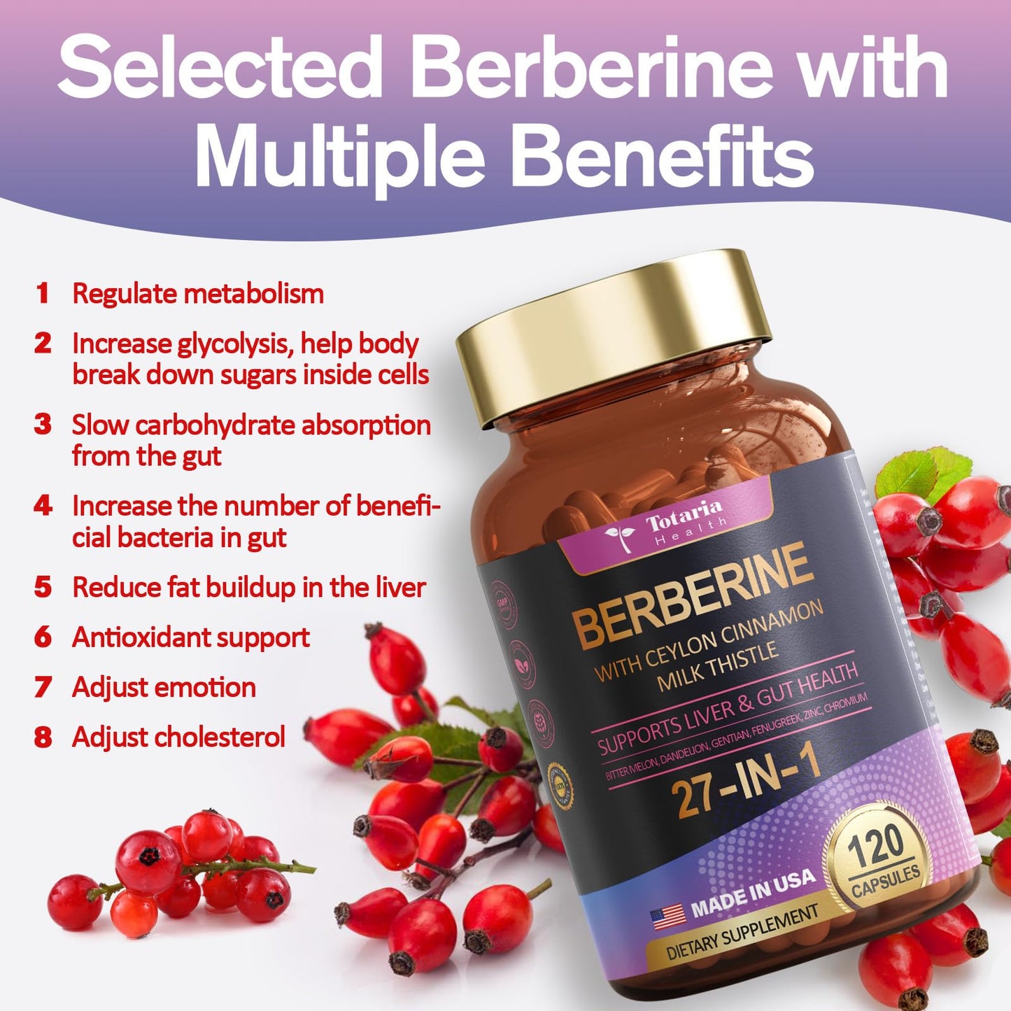 27-in-1 Berberine Supplement with Ceylon Cinnamon, Milk Thistle - Pure Berberine 6000mg - Berberine Plus for Immune, Better Figure, Liver & Gut Health, Vegan Supplements for Men & Women - 120 Caps