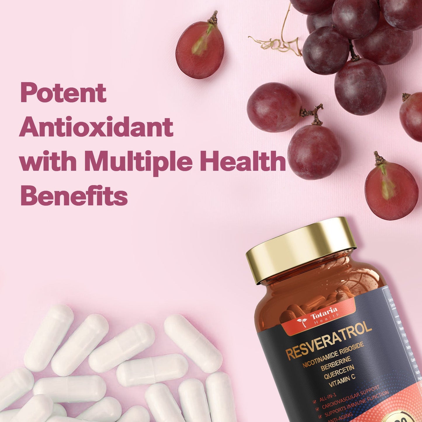Resveratrol Supplement 8000mg Extra Strength with Berberine Quercetin Green Tea Extract Grape Seed Extract Polyphenol Antioxidant Supplement Antioxidant & Heart Health Support 120 Capsules