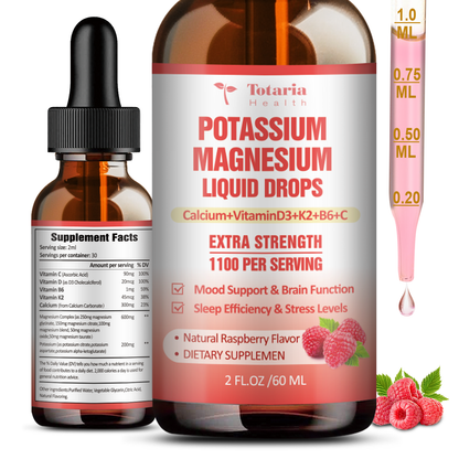 Potassium Magnesium Liquid Drops Supplement Potassium 200mg & 600mg Triple Complex Magnesium Glycinate Citrate Oil High Absorption Potasio Support Bone, Muscle, Heart Health, Cramps, Metabolism