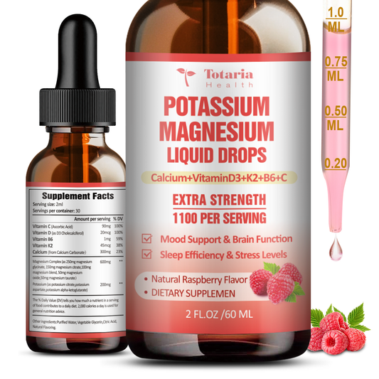 Potassium Magnesium Liquid Drops Supplement Potassium 200mg & 600mg Triple Complex Magnesium Glycinate Citrate Oil High Absorption Potasio Support Bone, Muscle, Heart Health, Cramps, Metabolism
