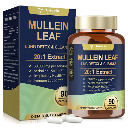 Mullein Leaf Extract for Lungs with 30000mg Mullein Leaf per Serving, Mullein Capsules with Calendula for Lung Detox & Cleanse, Herbal Supplements for Respiratory Health & Immunity - 90 Vegan Caps