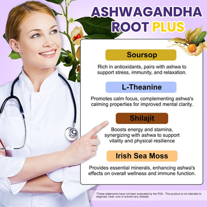Liposomal Ashwagandha Liquid Drops w/Soursop, L-Theanine, Shilajit, 10000mg (10:1 Extract) Maximum Absorption, Natural Calm, Energy, Cortisol Health for Women & Men, Non-GMO, Alcohol Free