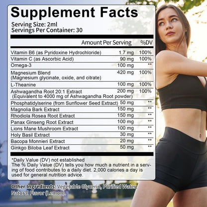 Cortisol Supplement Liquid Drops Hormone Balance for Women Men with Magnesium Complex,Ashwagandha,Rhodiola Rosea,L Theanine,Phosphatidylserine Supplements Mood, Focus, Sleep Support 2 FL.OZ