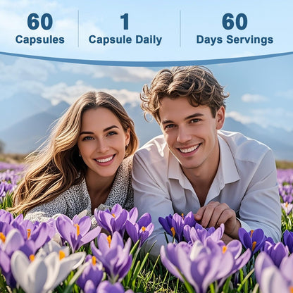 Organic Happy Saffron Supplements - 100% Organic Saffron Extract 88.5mg per Serving - with Prebiotic Fiber for Better Mood, Energy, Eyes, Immunity, Blood & Digestion, Men & Women, 60 Vegan Caps